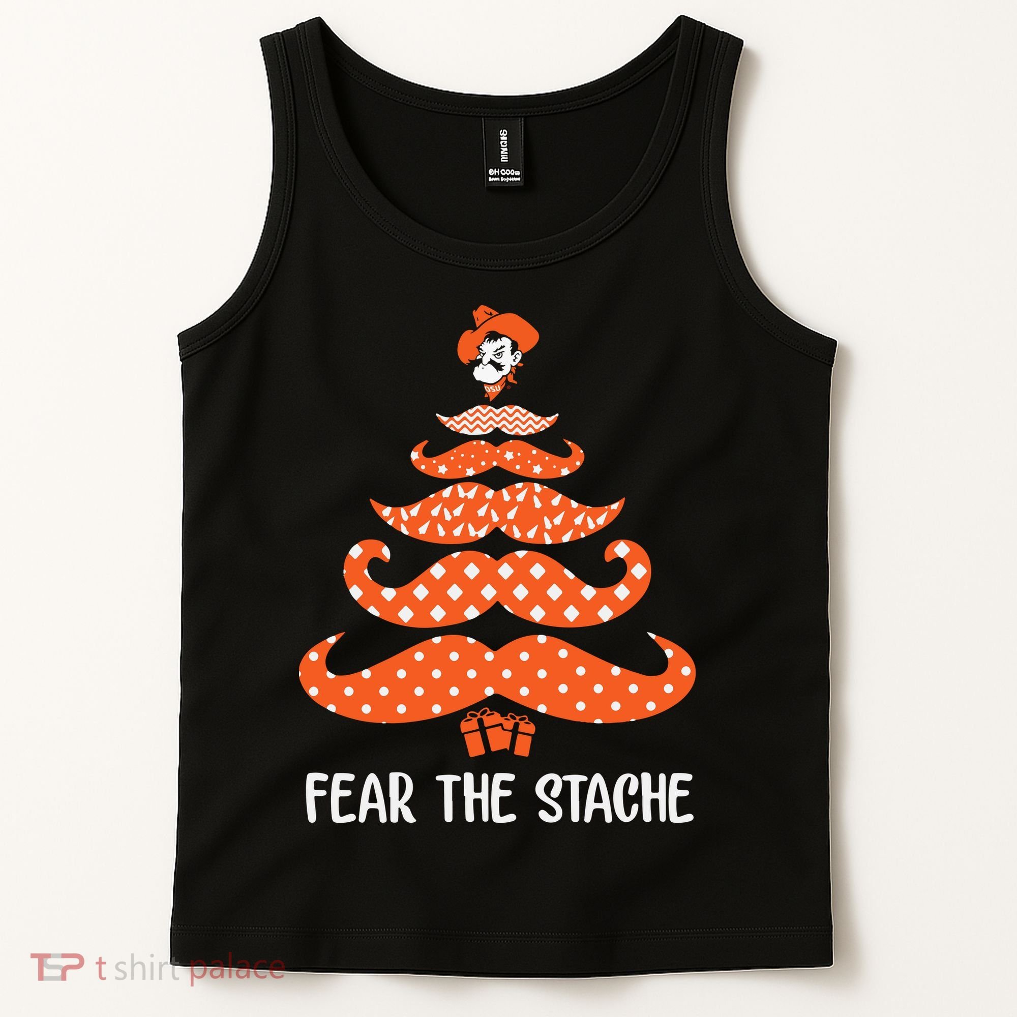 Oklahoma State Cowboys Mustache Christmas Tree Fear The Stache Beard Tank Top