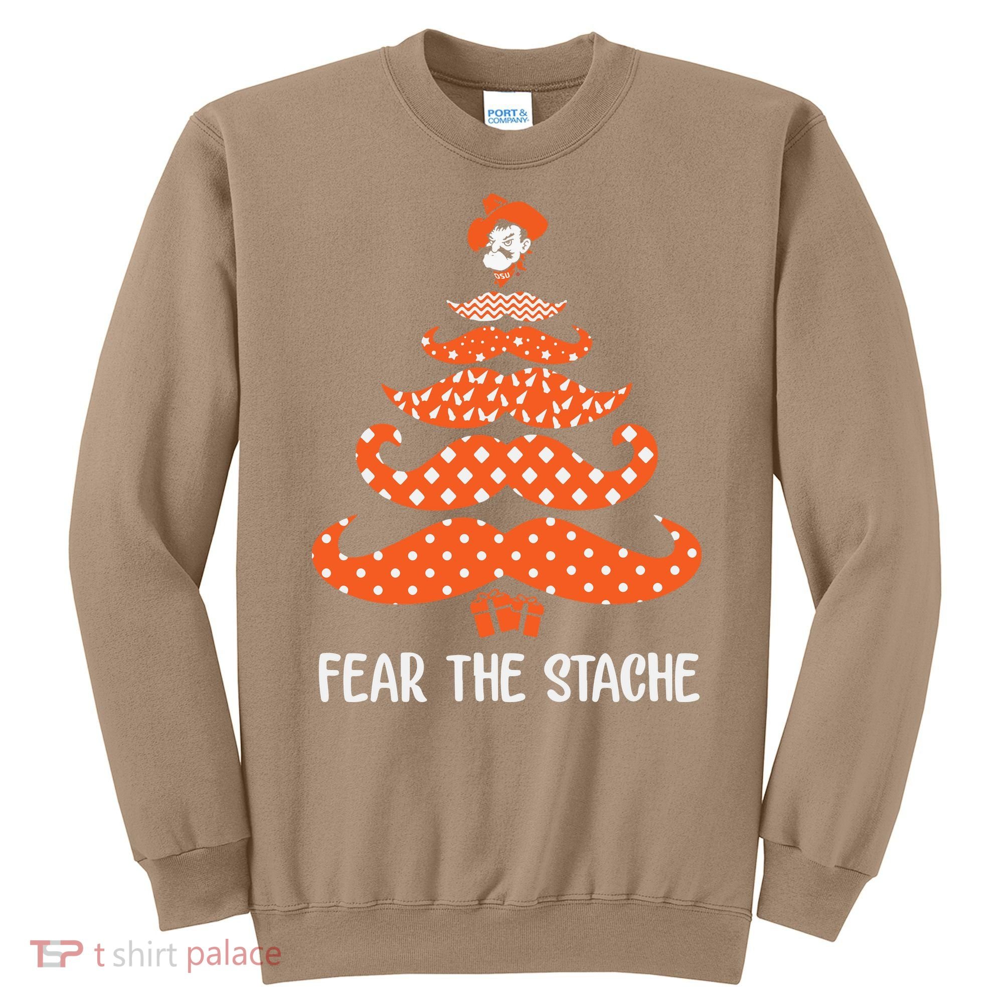 Oklahoma State Cowboys Mustache Christmas Tree Fear The Stache Beard Sweatshirt