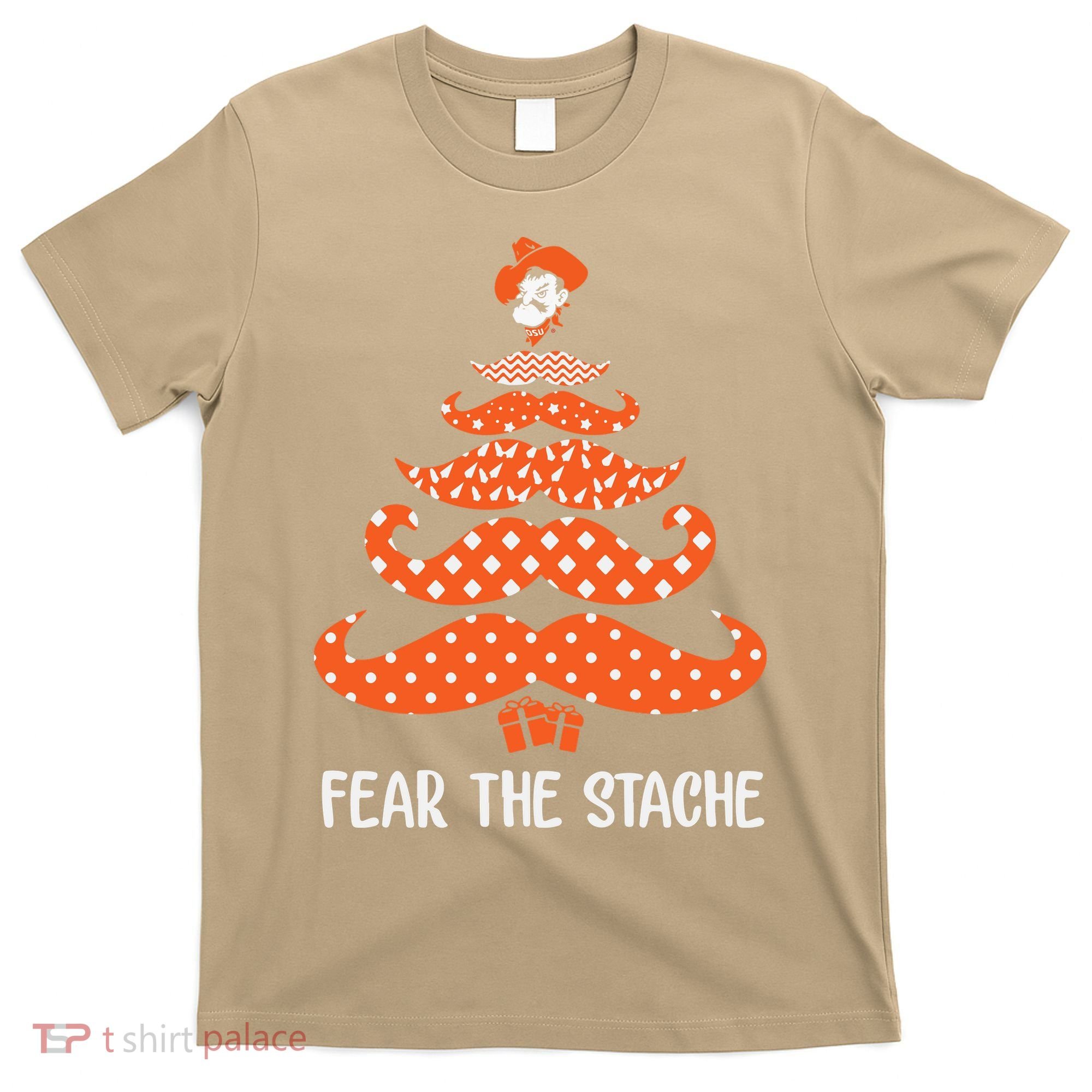 Oklahoma State Cowboys Mustache Christmas Tree Fear The Stache Beard T-Shirt