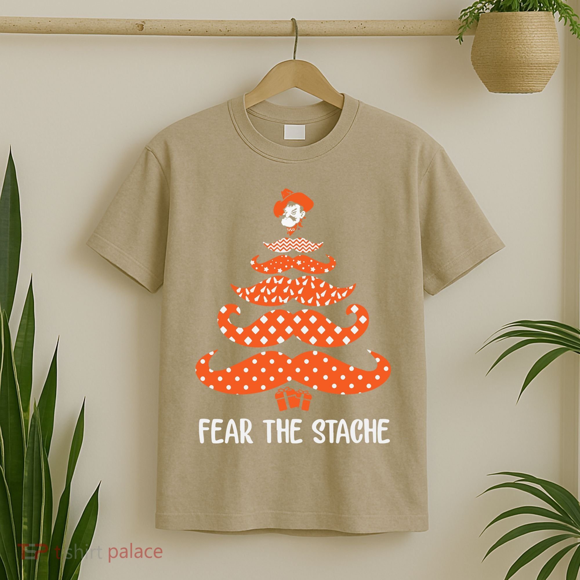Oklahoma State Cowboys Mustache Christmas Tree Fear The Stache Beard T-Shirt