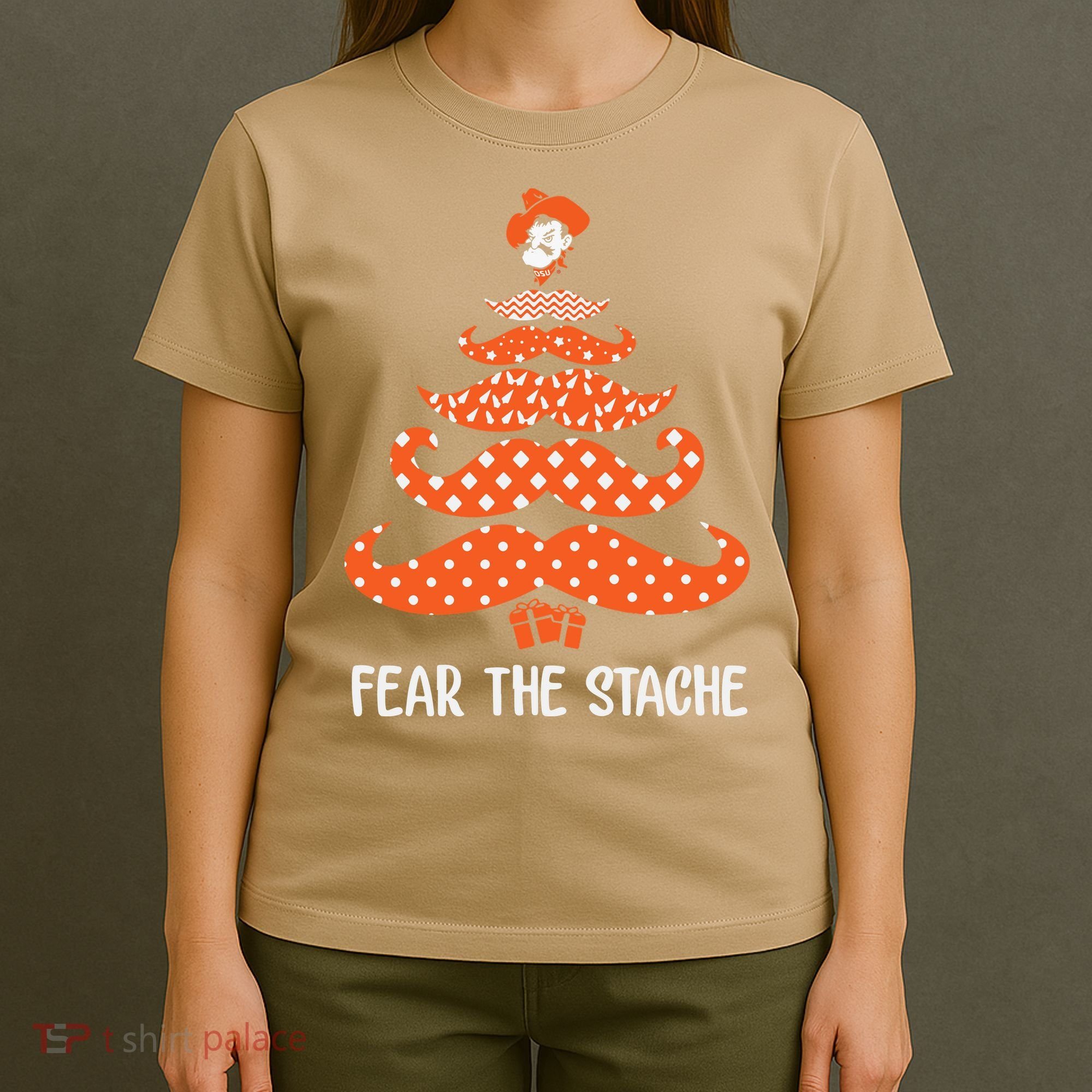Oklahoma State Cowboys Mustache Christmas Tree Fear The Stache Beard T-Shirt