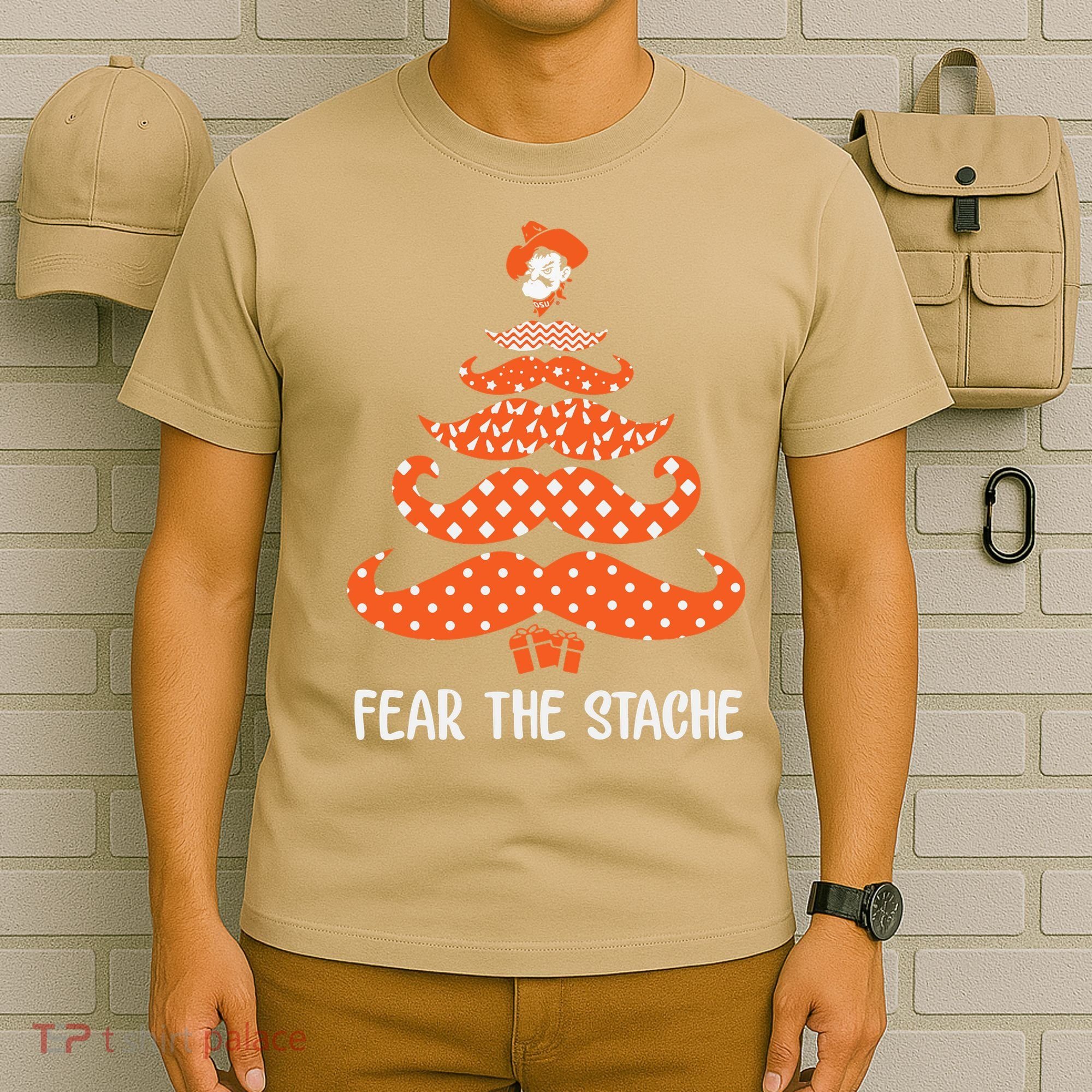 Oklahoma State Cowboys Mustache Christmas Tree Fear The Stache Beard T-Shirt