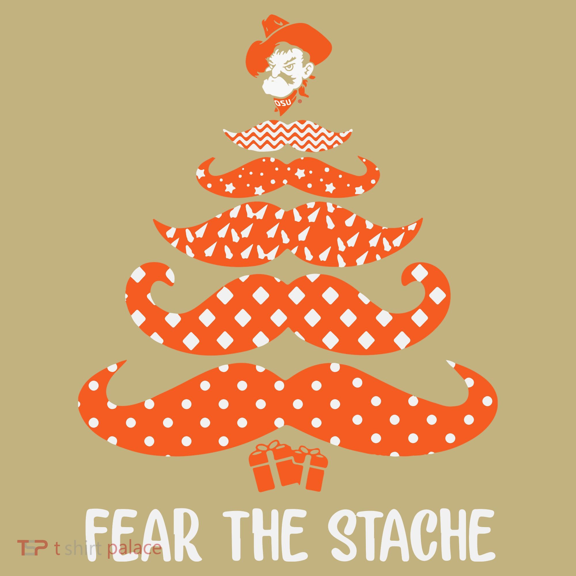 Oklahoma State Cowboys Mustache Christmas Tree Fear The Stache Beard T-Shirt