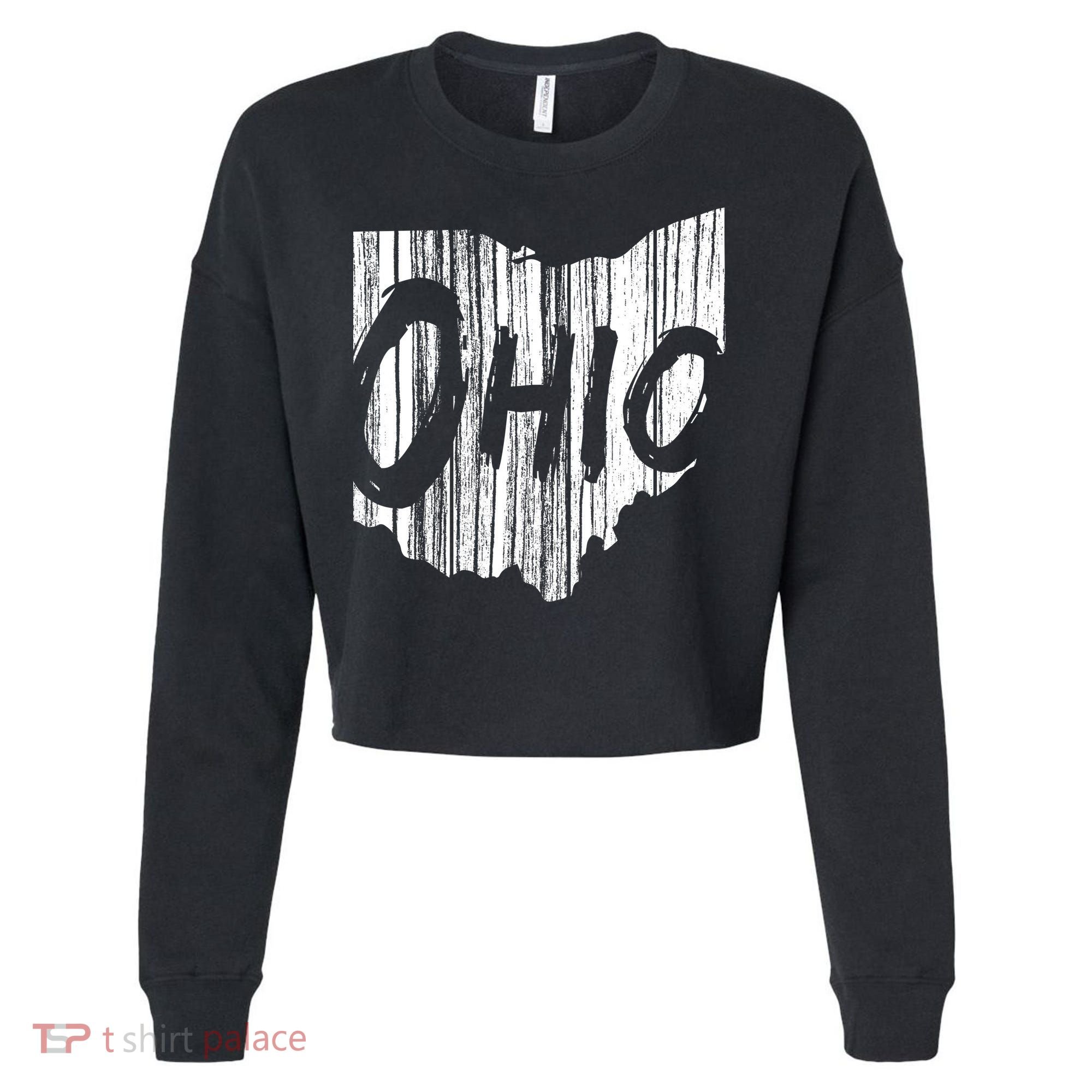 Ohio State Distressed Cropped Pullover Crew