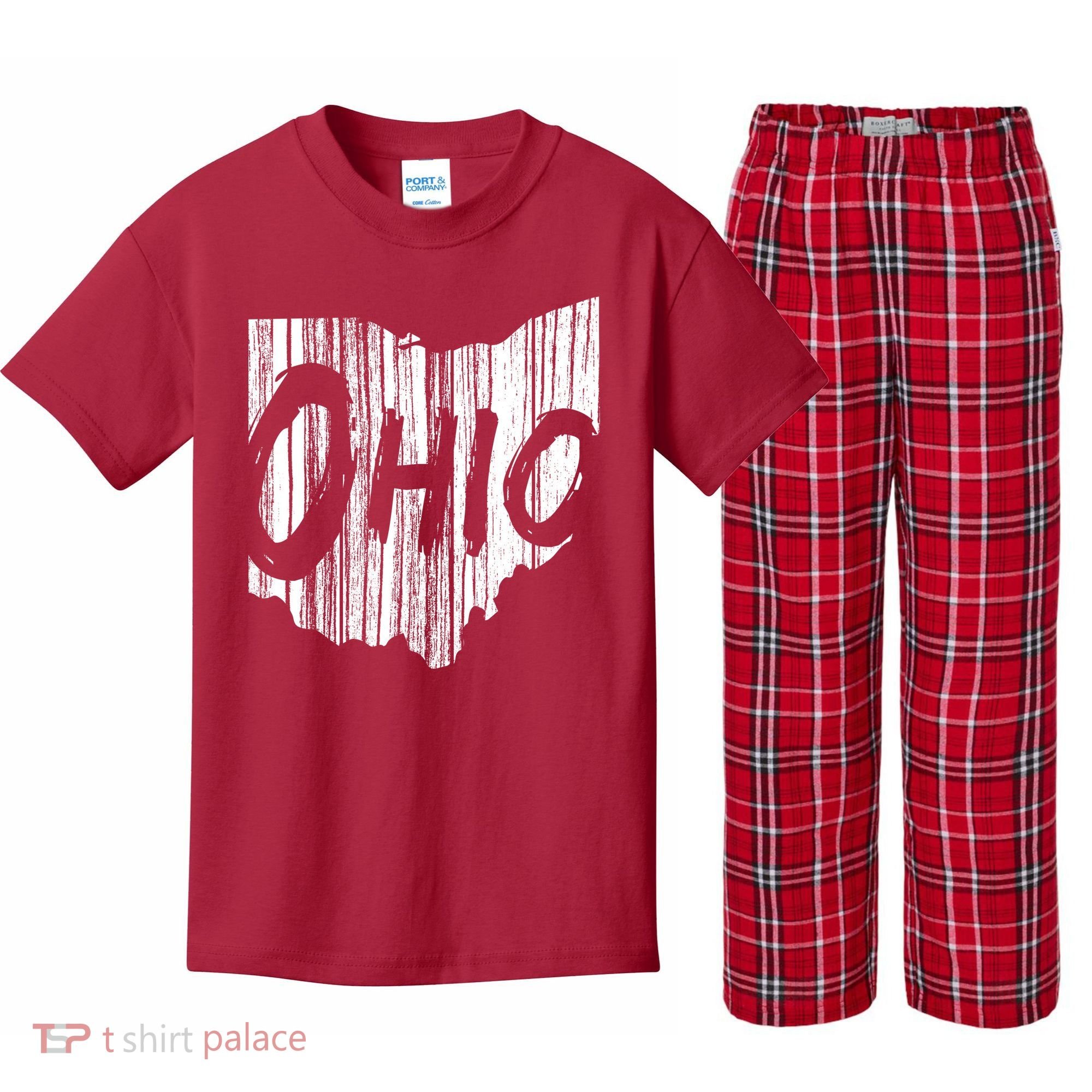 Ohio State Distressed Kids Plaid Pajama Set