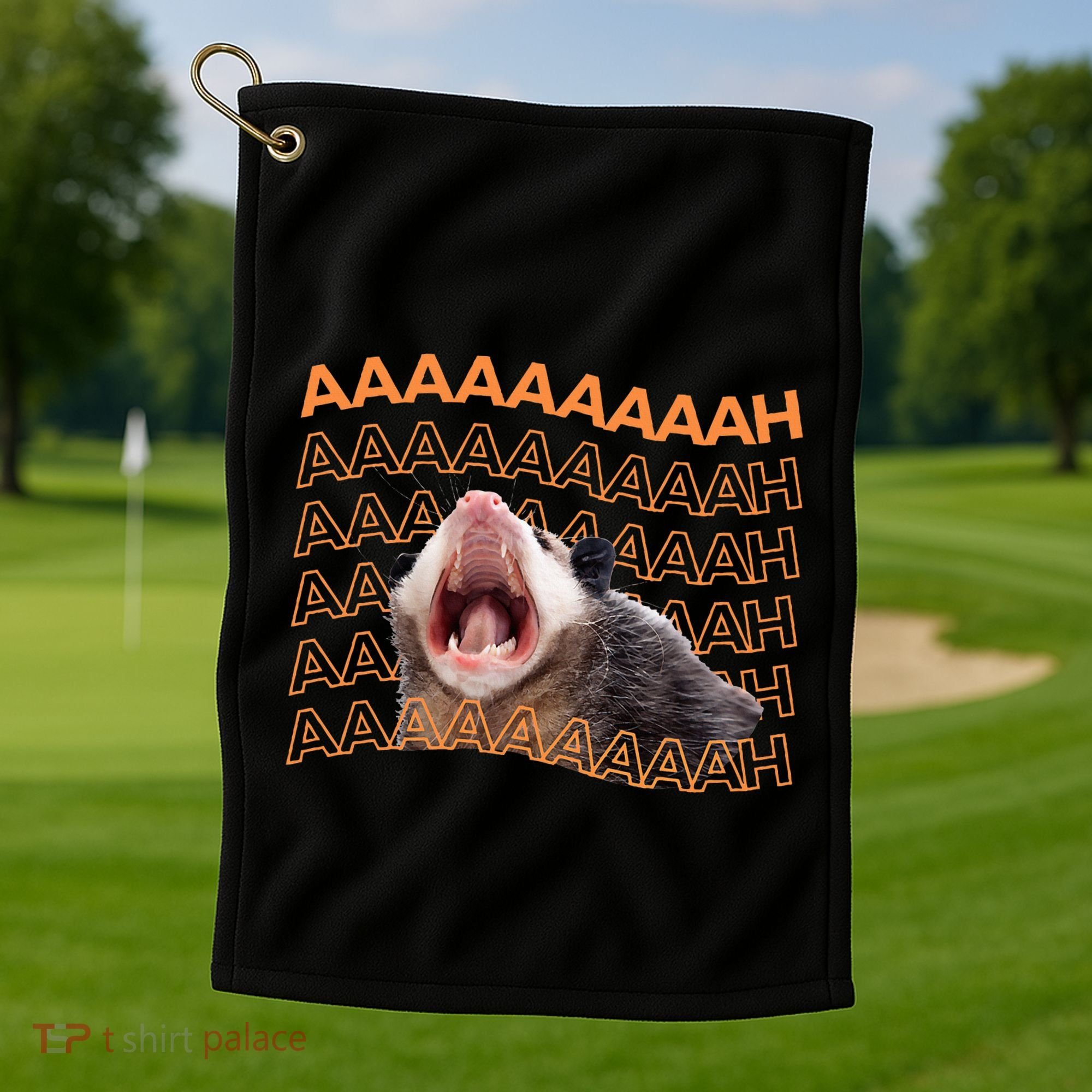 Opossum Screaming Funny Possum Trash Cat Meme Golf Towel