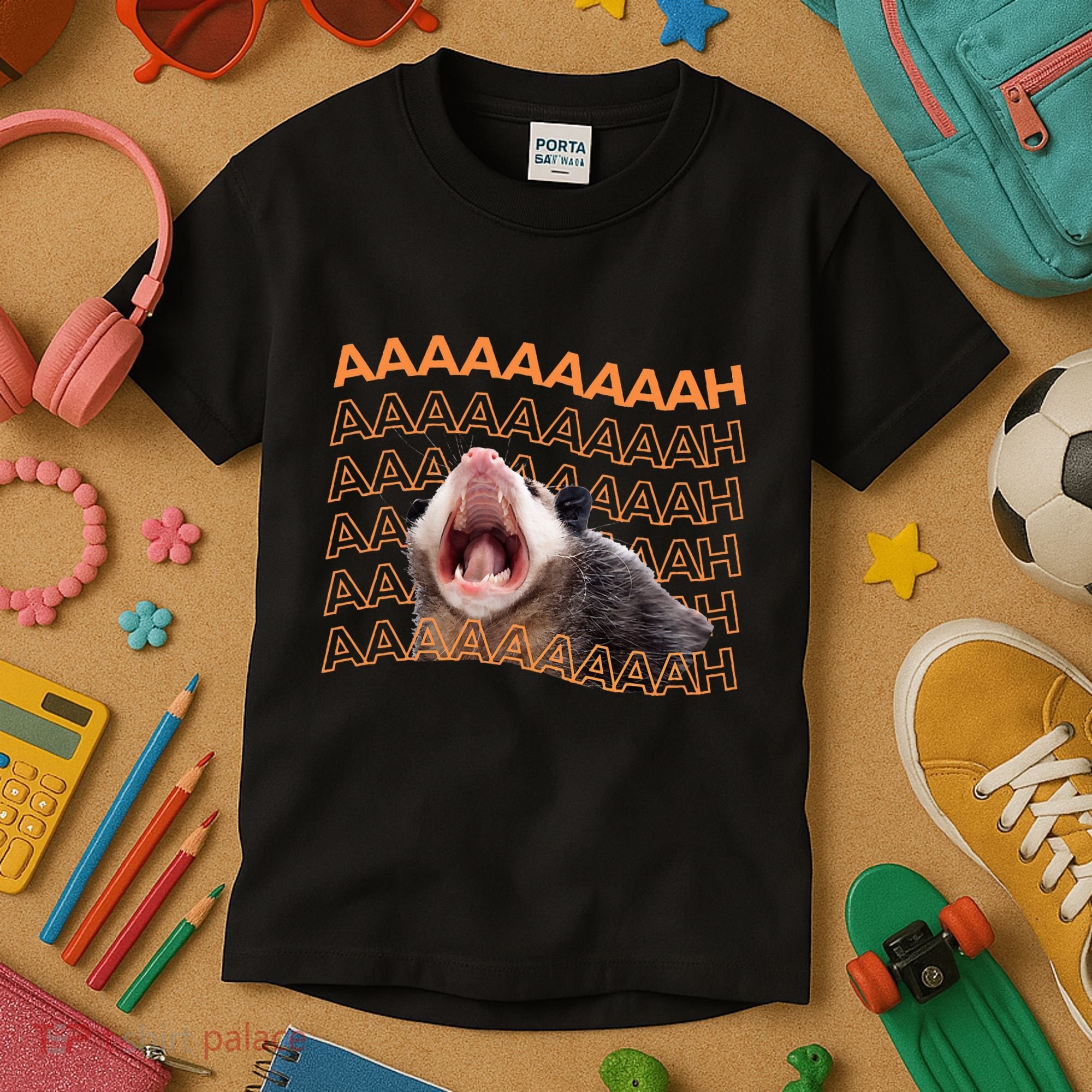 Opossum Screaming Funny Possum Trash Cat Meme Kids T-Shirt