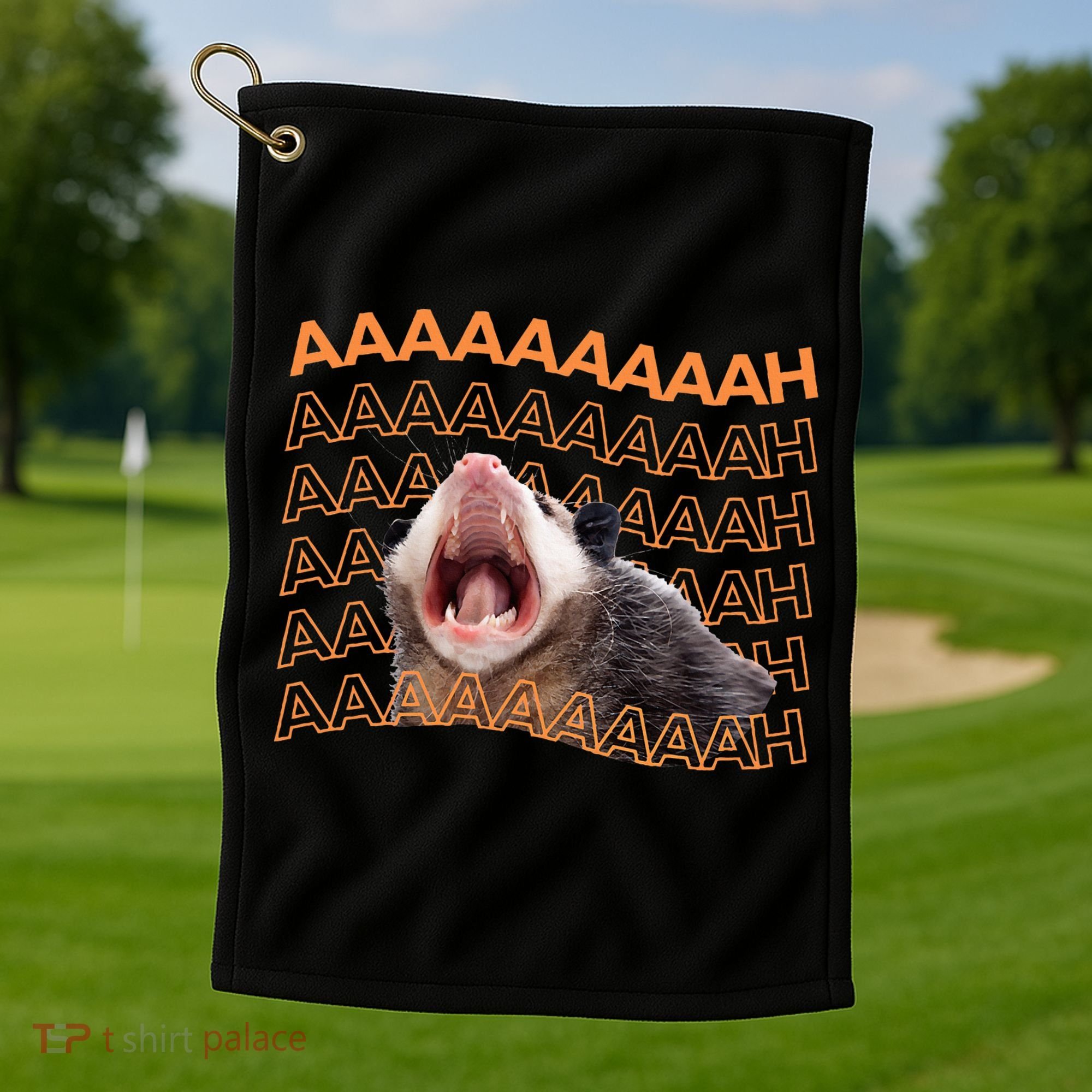Opossum Screaming Funny Possum Trash Cat Meme Golf Towel