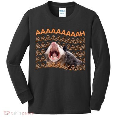 Opossum Screaming Funny Possum Trash Cat Meme Kids Long Sleeve Shirt