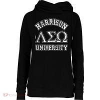 Old School Fraternity Comedy Property Harrison University Womens Funnel Neck Pullover Hood thumb 0