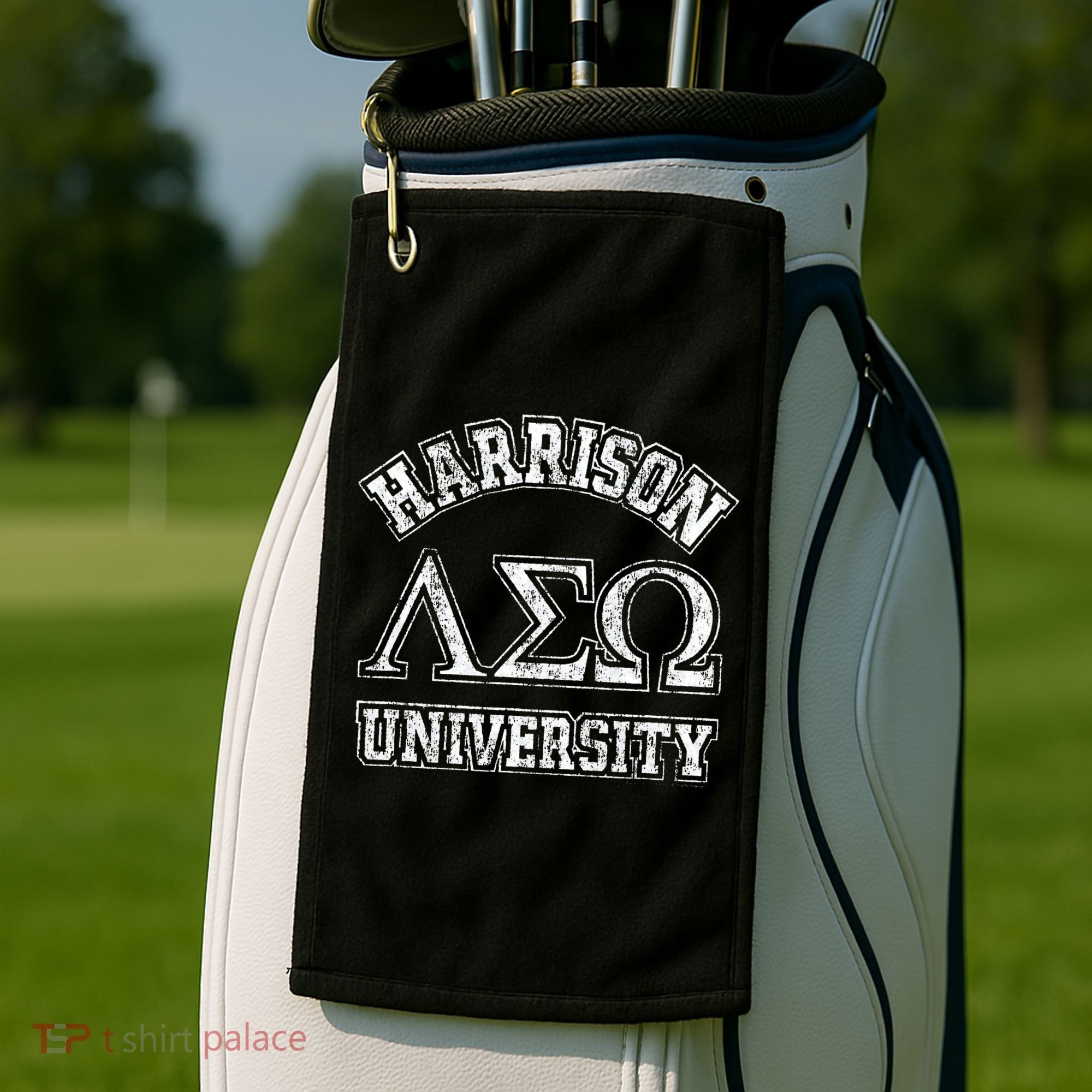 Old School Fraternity Comedy Property Harrison University Golf Towel