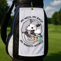 Opossum Screaming Funny My Neck My Back My Anxiety Attack Golf Towel thumb 2
