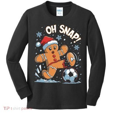 Oh Snap Gingerbreadman Christmas Soccer Kids Long Sleeve Shirt