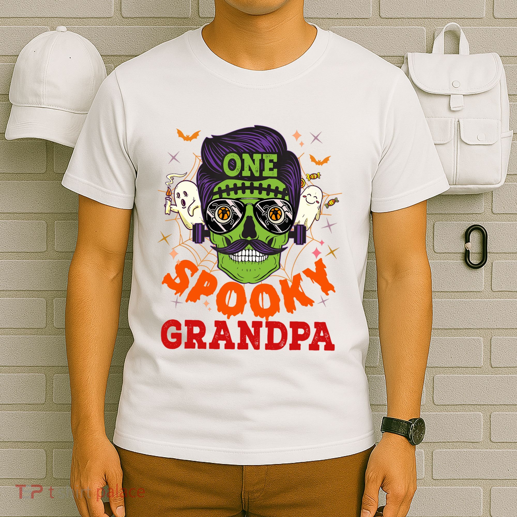 One Spooky Grandpa Halloween Horror Man Sunglasses Family T-Shirt