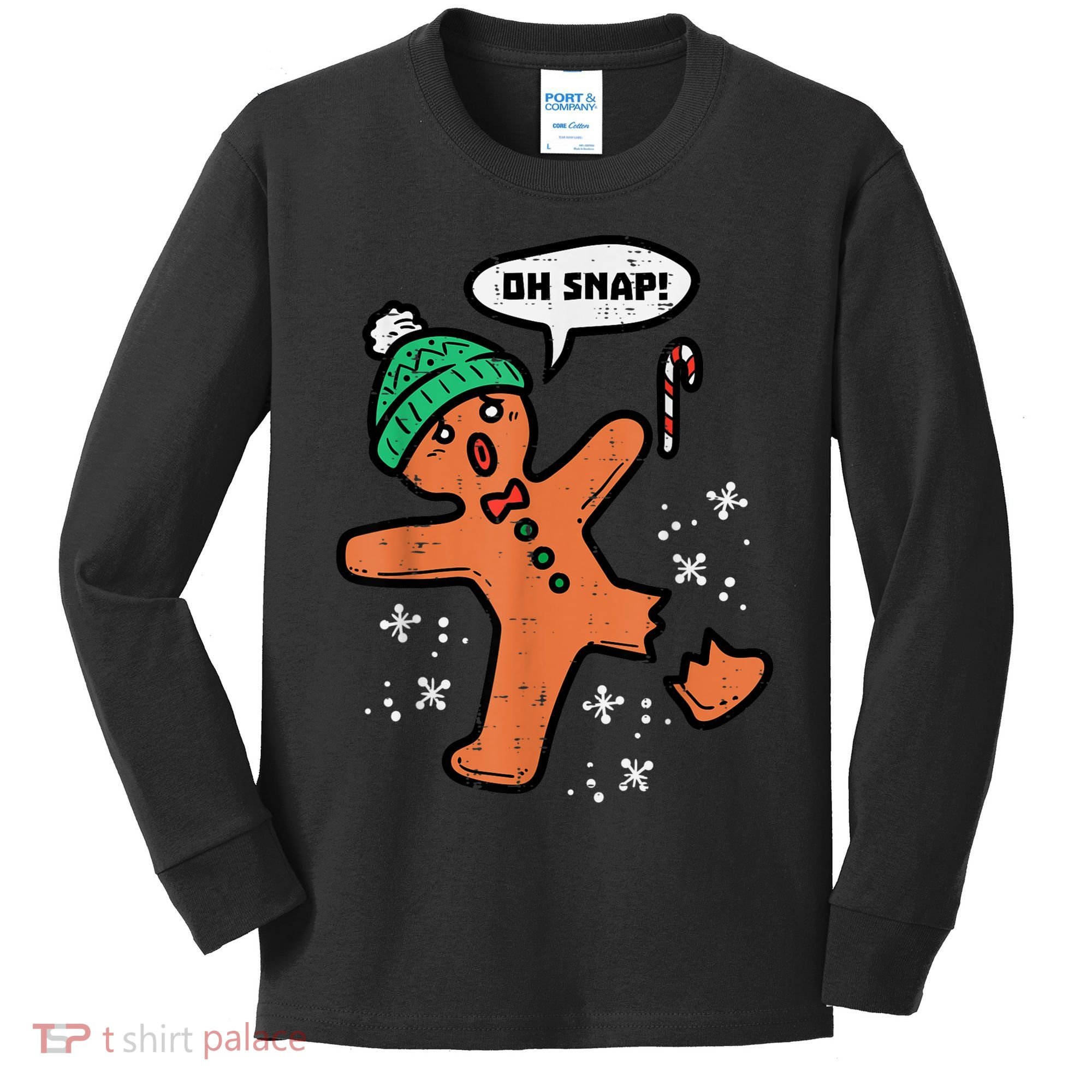 Oh Snap Gingerbread Man Funny Christmas Xmas Women Kids Long Sleeve Shirt