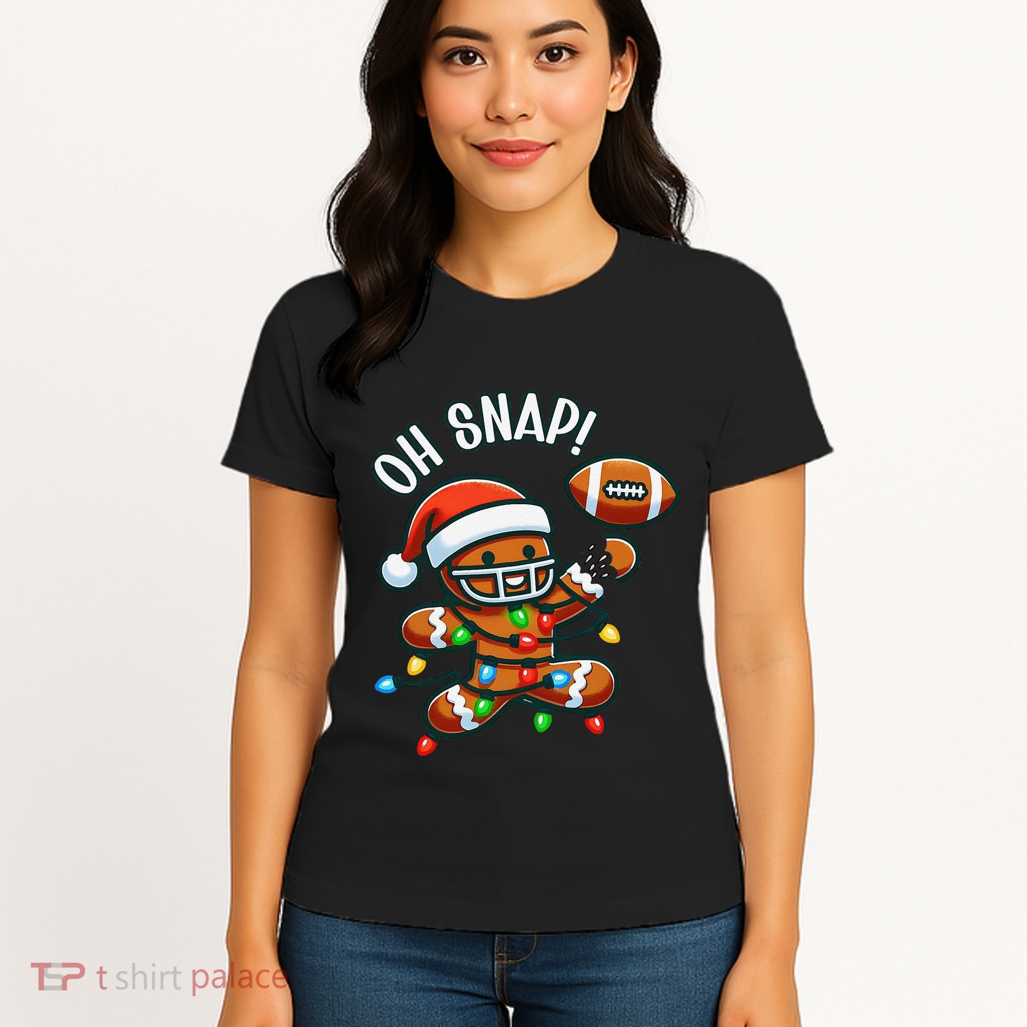 Oh Snap Gingerbreadman Christmas Football Women's T-Shirt