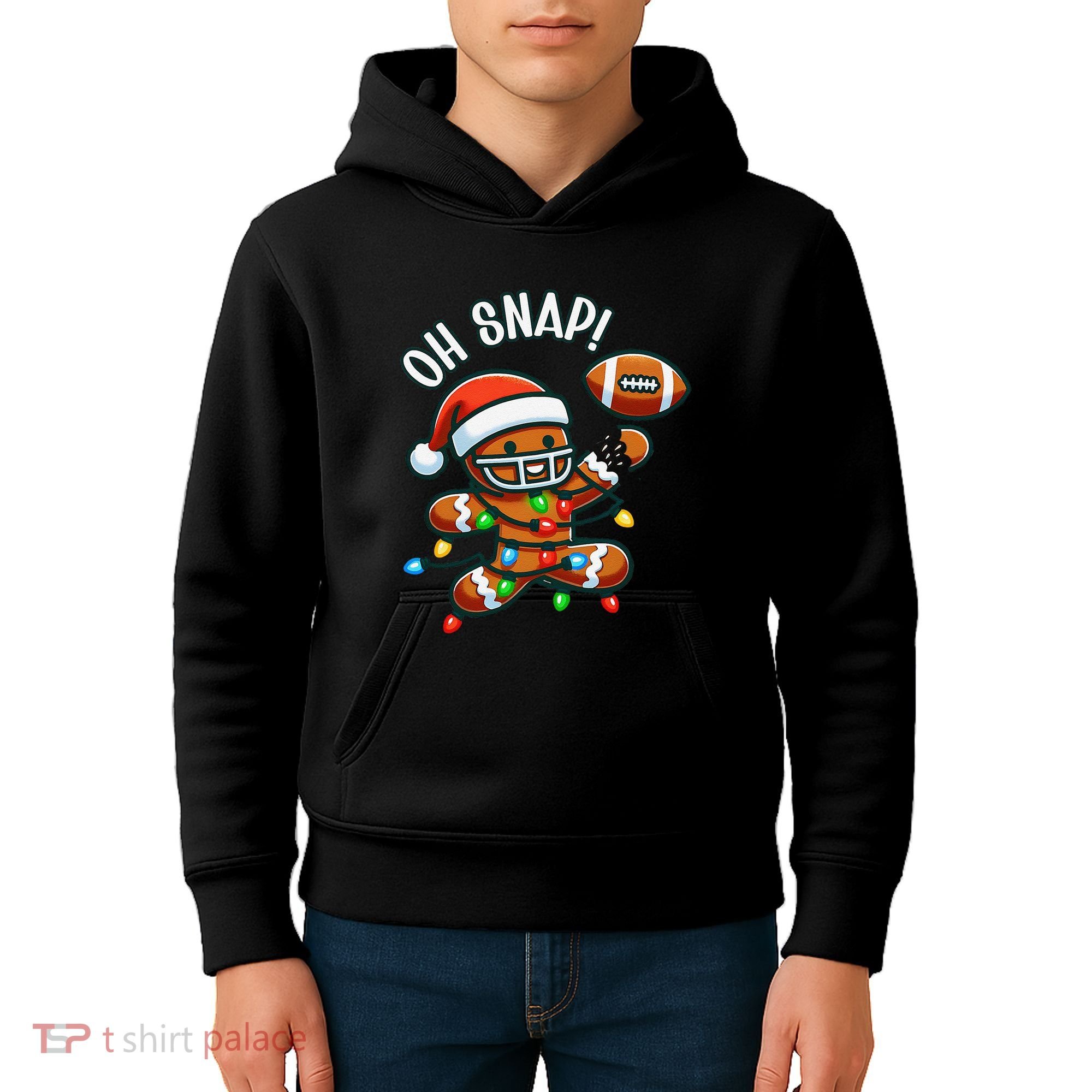 Oh Snap Gingerbreadman Christmas Football Kids Hoodie