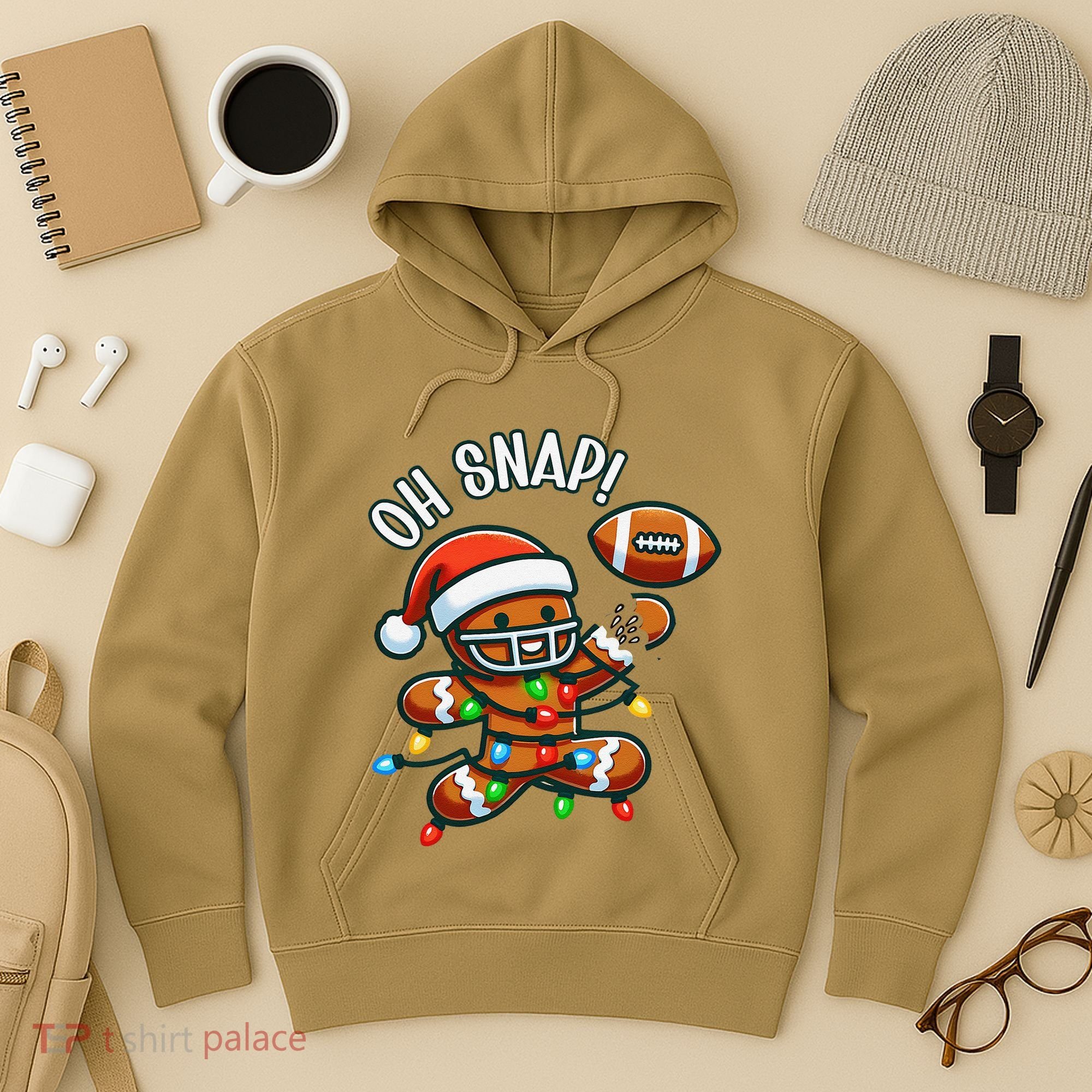 Oh Snap Gingerbreadman Christmas Football Hoodie