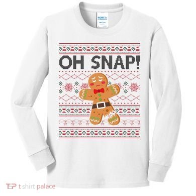 Oh Snap Gingerbread Ugly Christmas Funny Kids Long Sleeve Shirt
