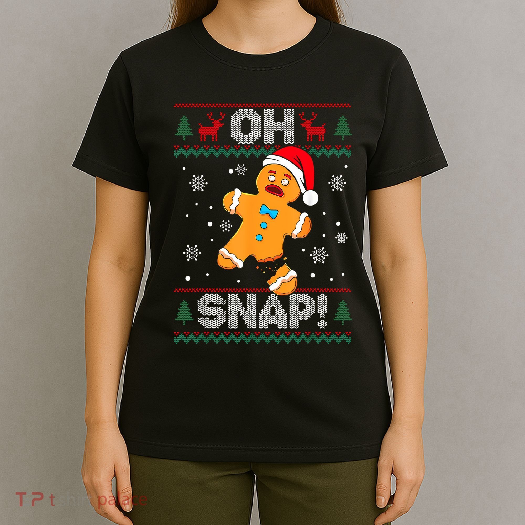 Oh Snap Gingerbread Man Cookie Christmas Funny Ugly Sweater T-Shirt