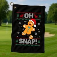 Oh Snap Gingerbread Man Cookie Christmas Funny Ugly Sweater Golf Towel thumb 1