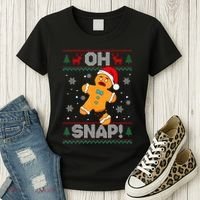 Oh Snap Gingerbread Man Cookie Christmas Funny Ugly Sweater Women's T-Shirt thumb 3