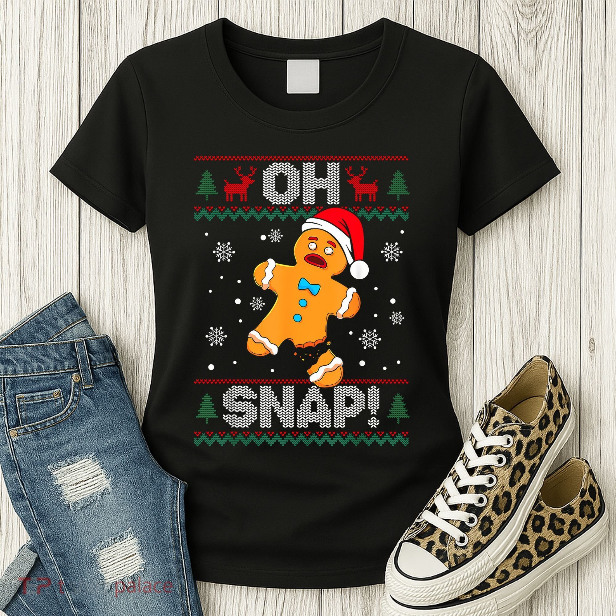 Oh Snap Gingerbread Man Cookie Christmas Funny Ugly Sweater Women's T-Shirt