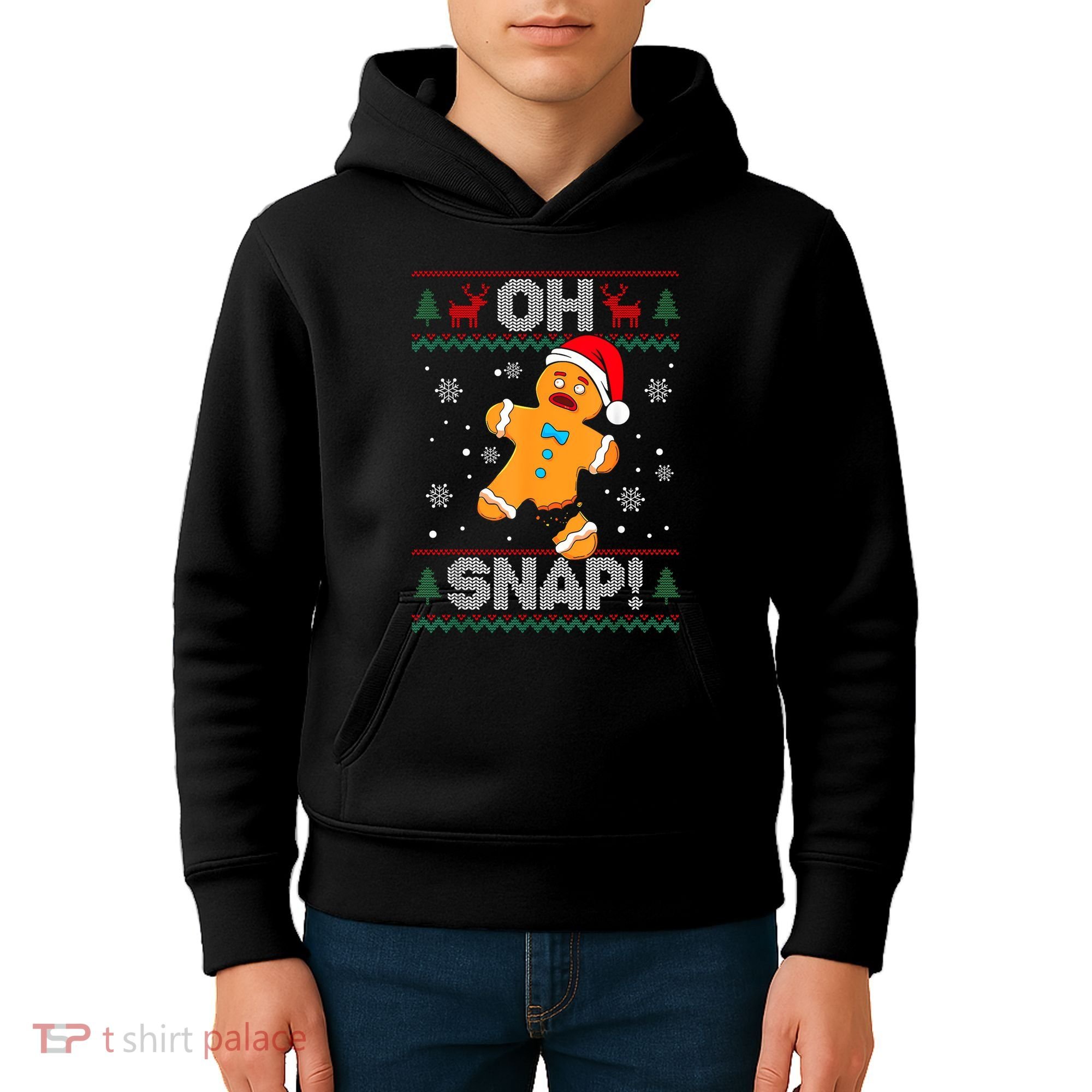 Oh Snap Gingerbread Man Cookie Christmas Funny Ugly Sweater Kids Hoodie