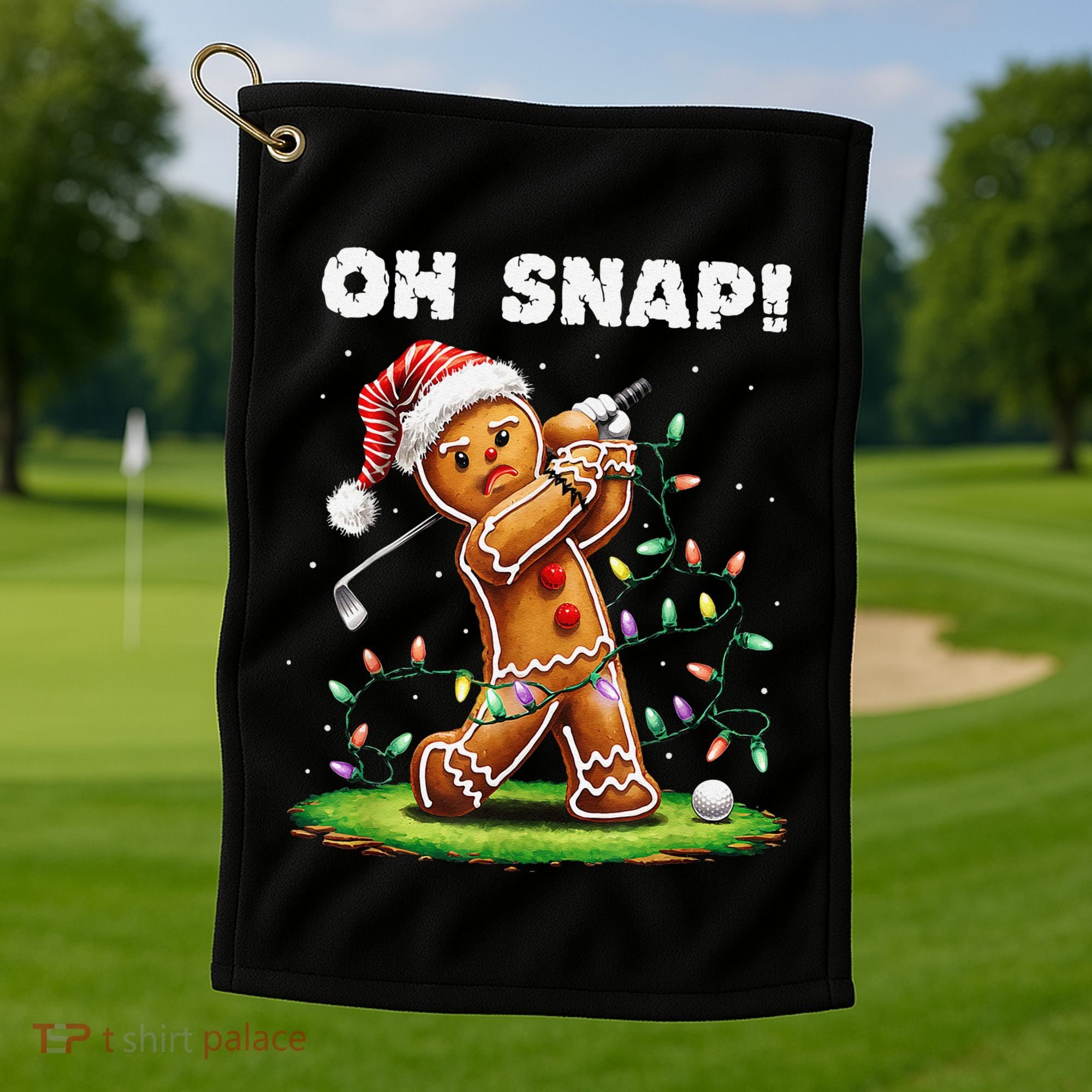 Oh Snap Gingerbreadman Golfer Golf Christmas Golfing Golf Towel