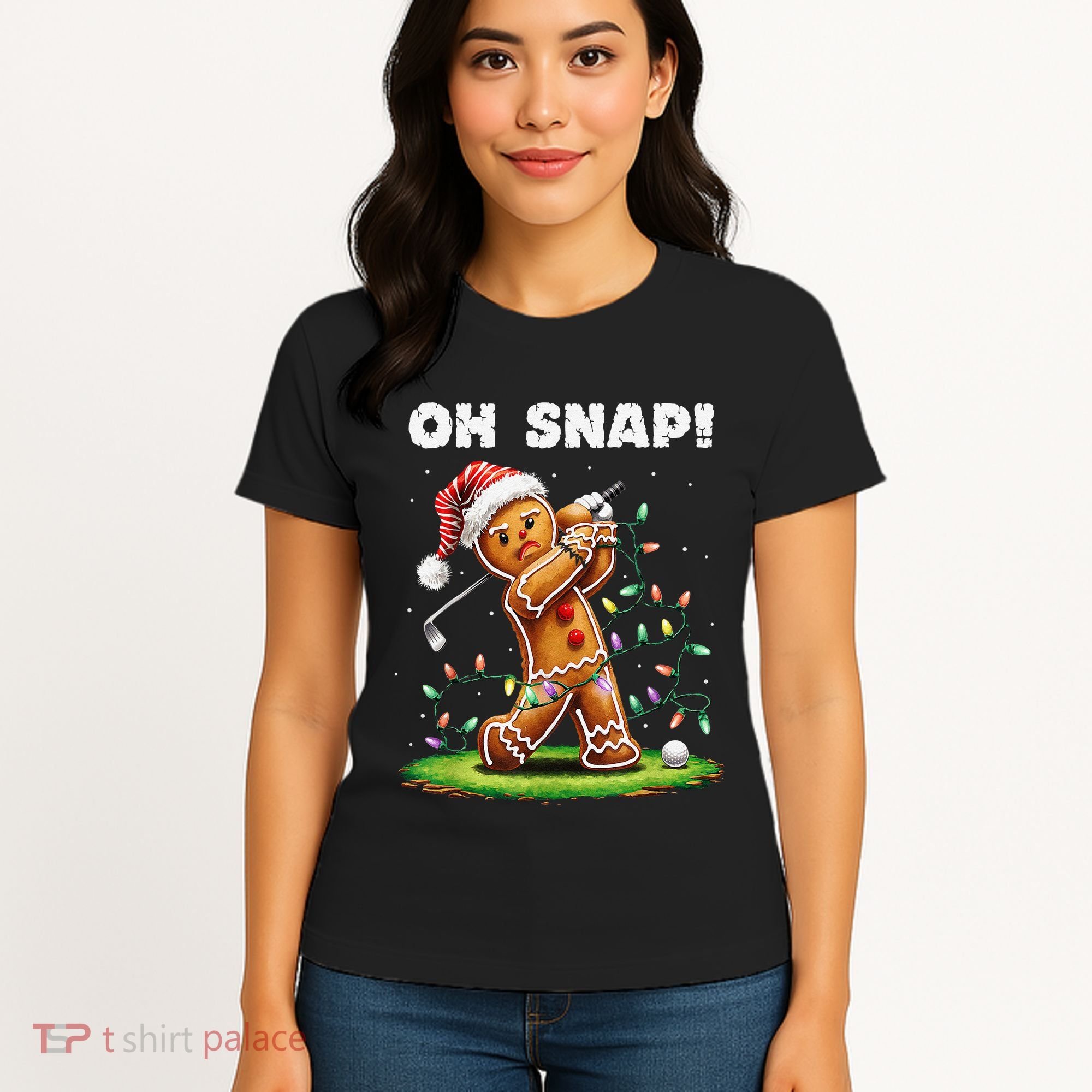 Oh Snap Gingerbreadman Golfer Golf Christmas Golfing Women's T-Shirt