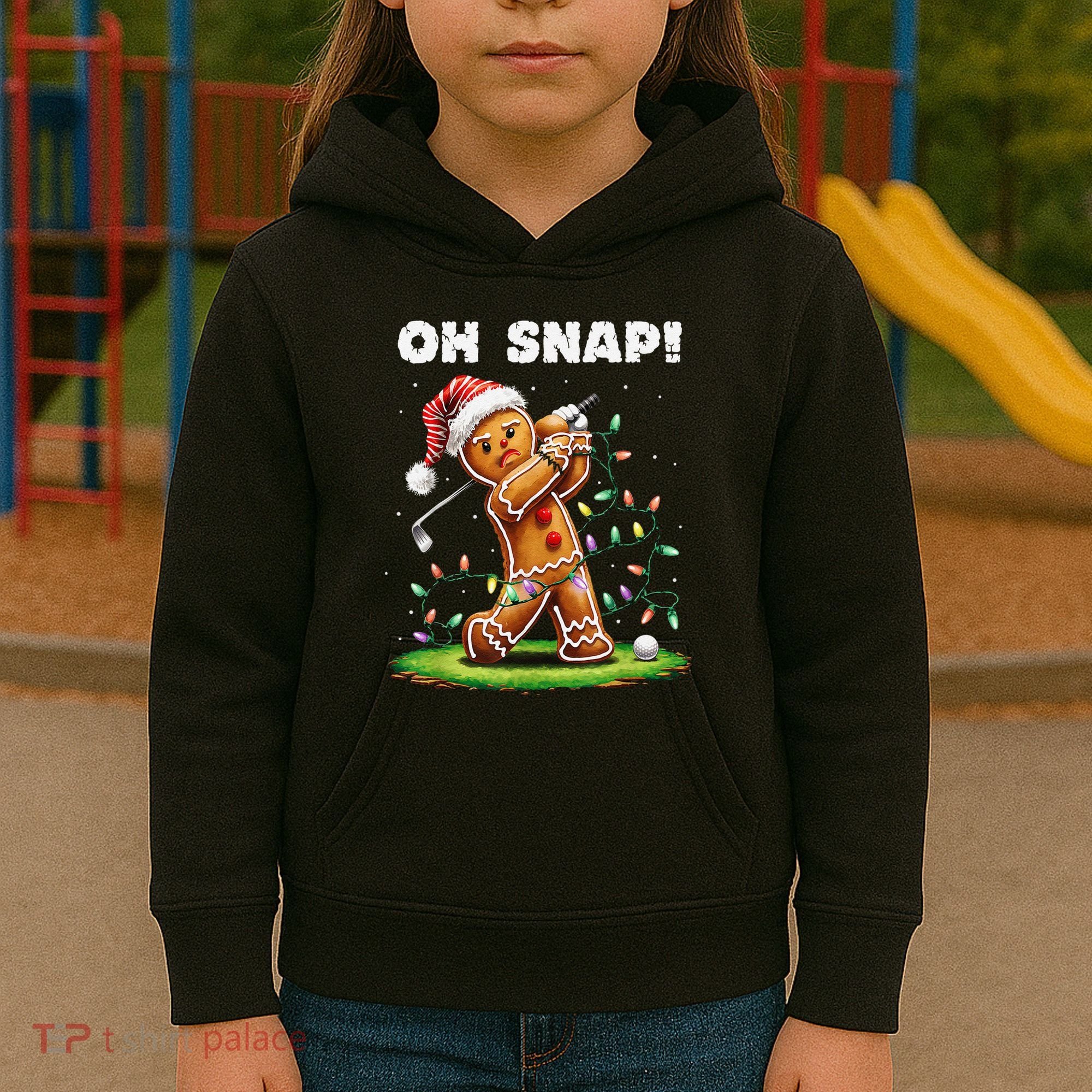 Oh Snap Gingerbreadman Golfer Golf Christmas Golfing Kids Hoodie