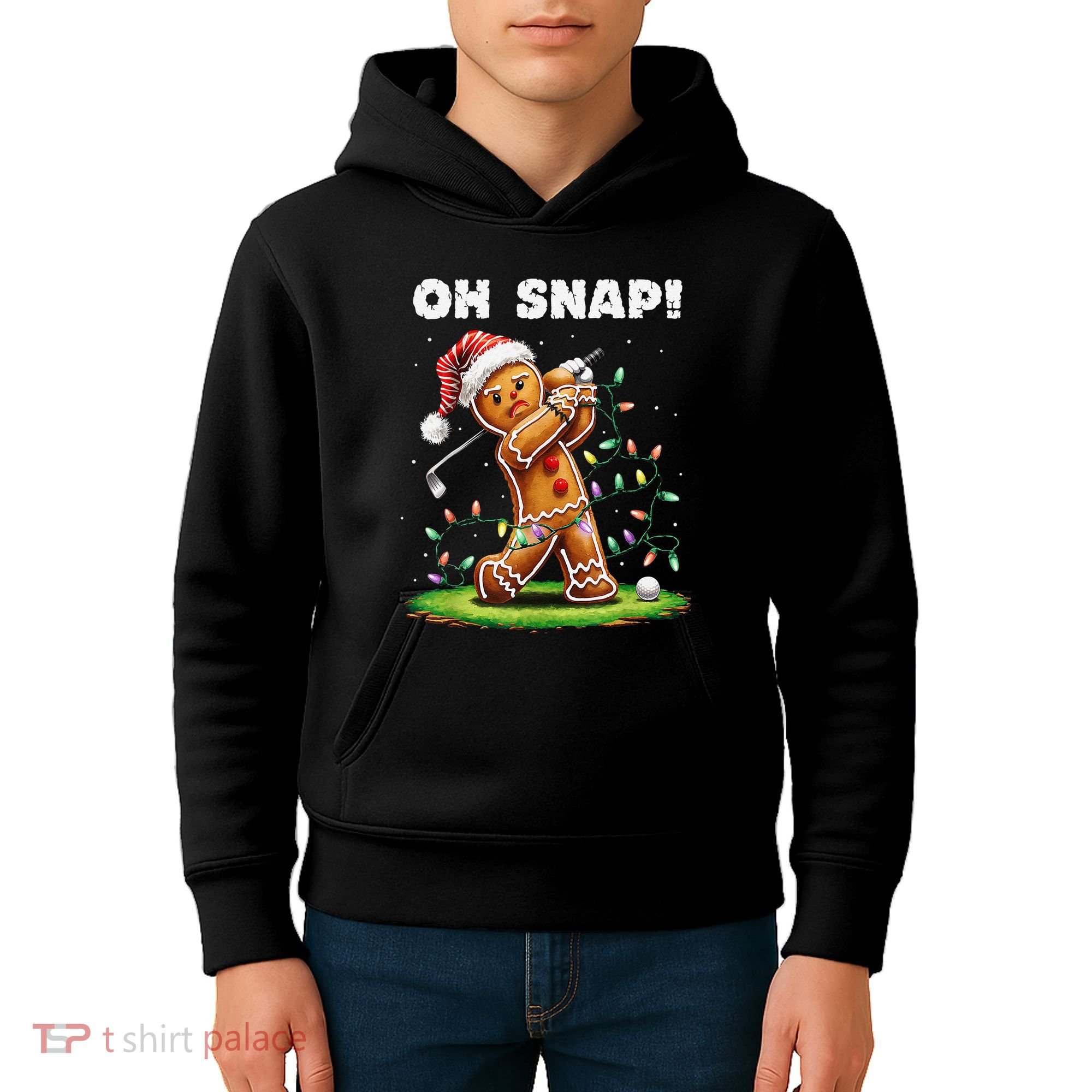 Oh Snap Gingerbreadman Golfer Golf Christmas Golfing Kids Hoodie
