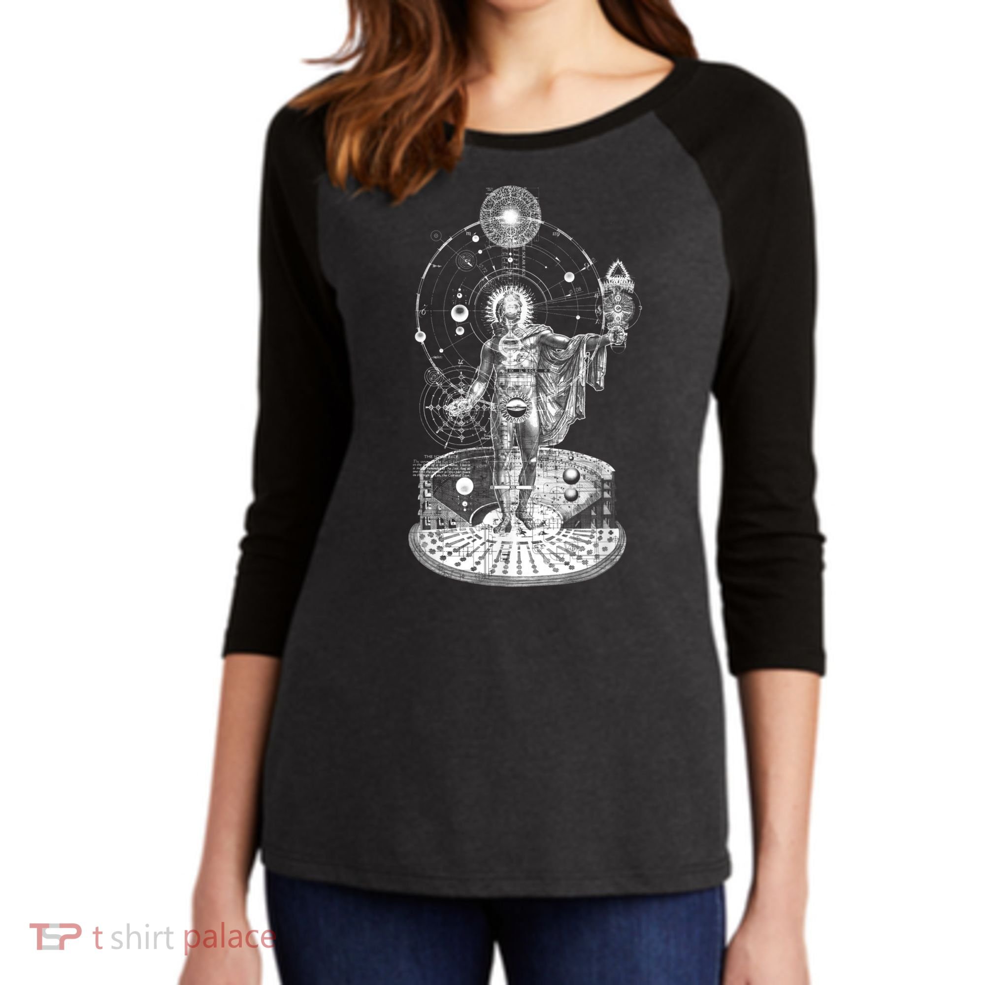 Occult Sacred Geometry Women's Tri-Blend 3/4-Sleeve Raglan Shirt