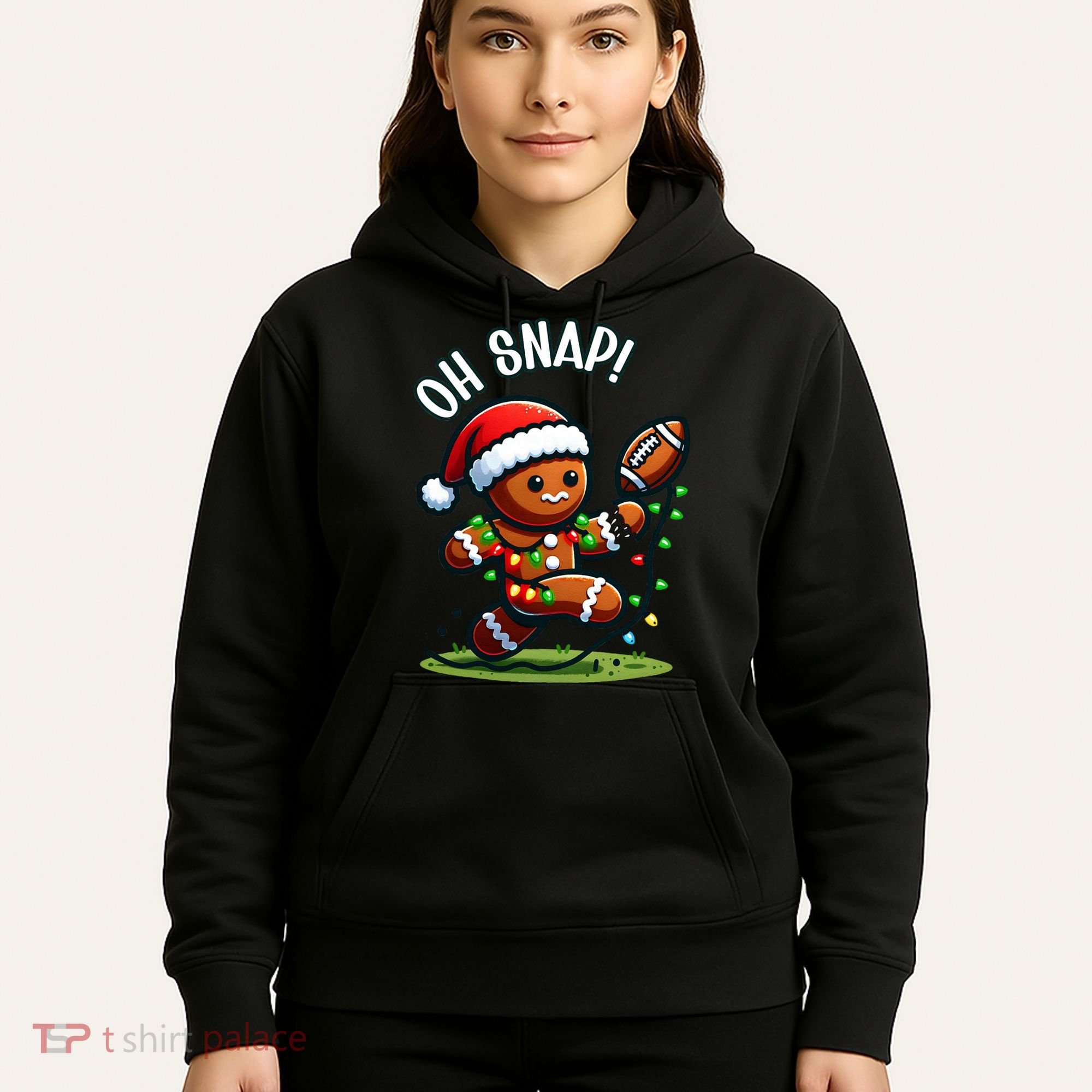 Oh Snap Gingerbreadman Christmas Football  Hoodie