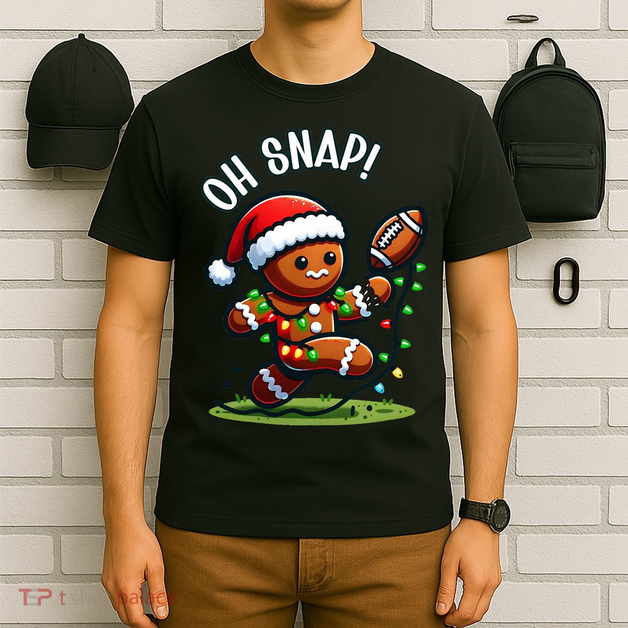 Oh Snap Gingerbreadman Christmas Football  T-Shirt