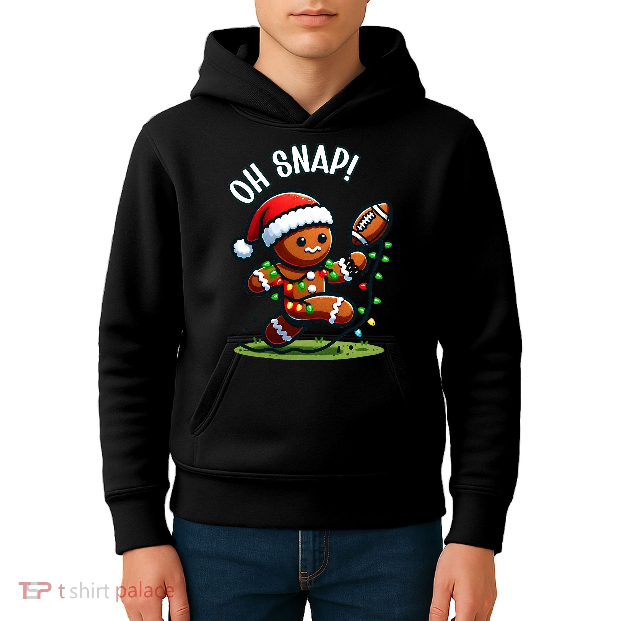 Oh Snap Gingerbreadman Christmas Football  Kids Hoodie