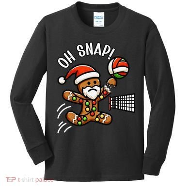 Oh Snap Gingerbreadman Christmas Volleyball Kids Long Sleeve Shirt