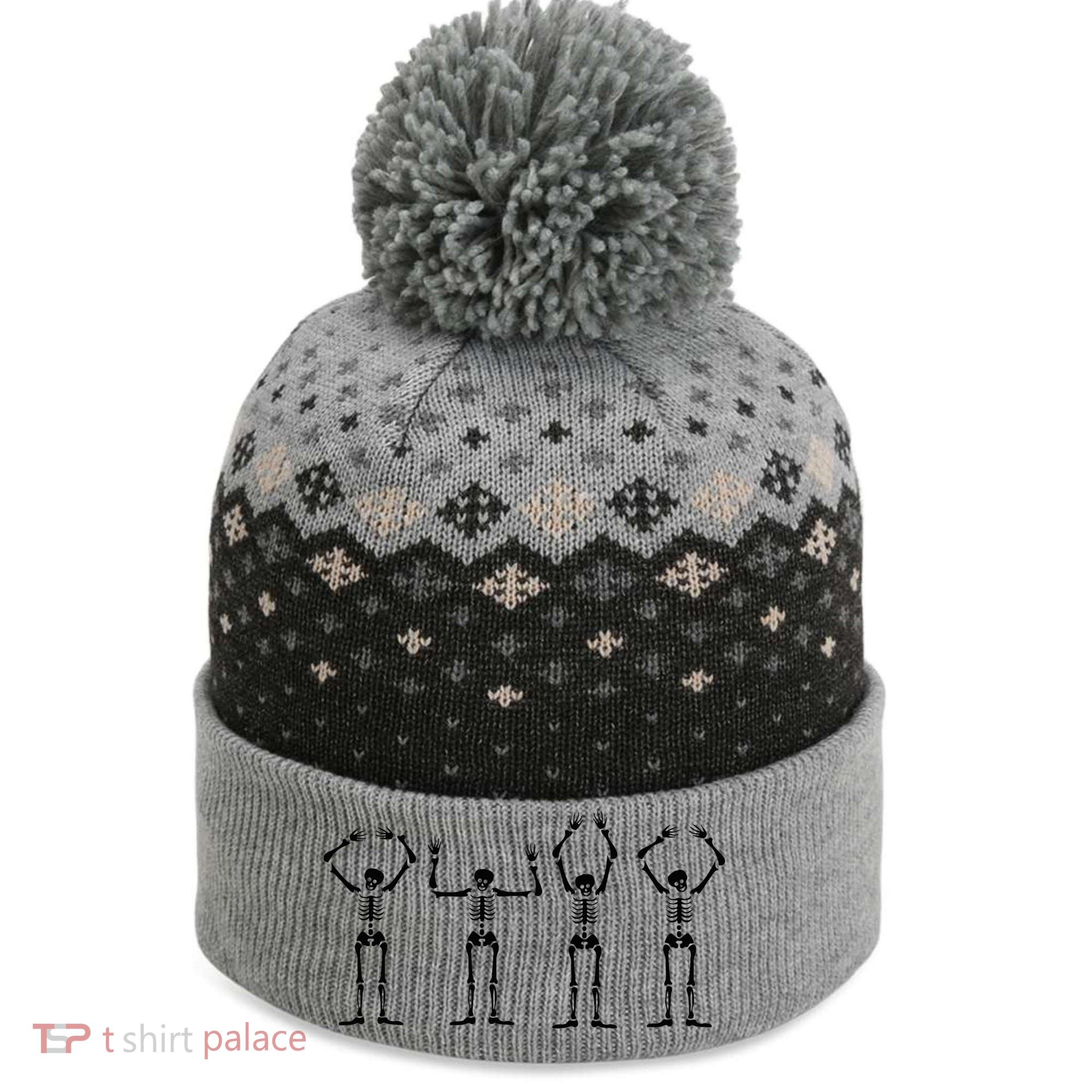 OHIO Skeleton Halloween Funny Ohio State The Baniff Cuffed Pom Beanie