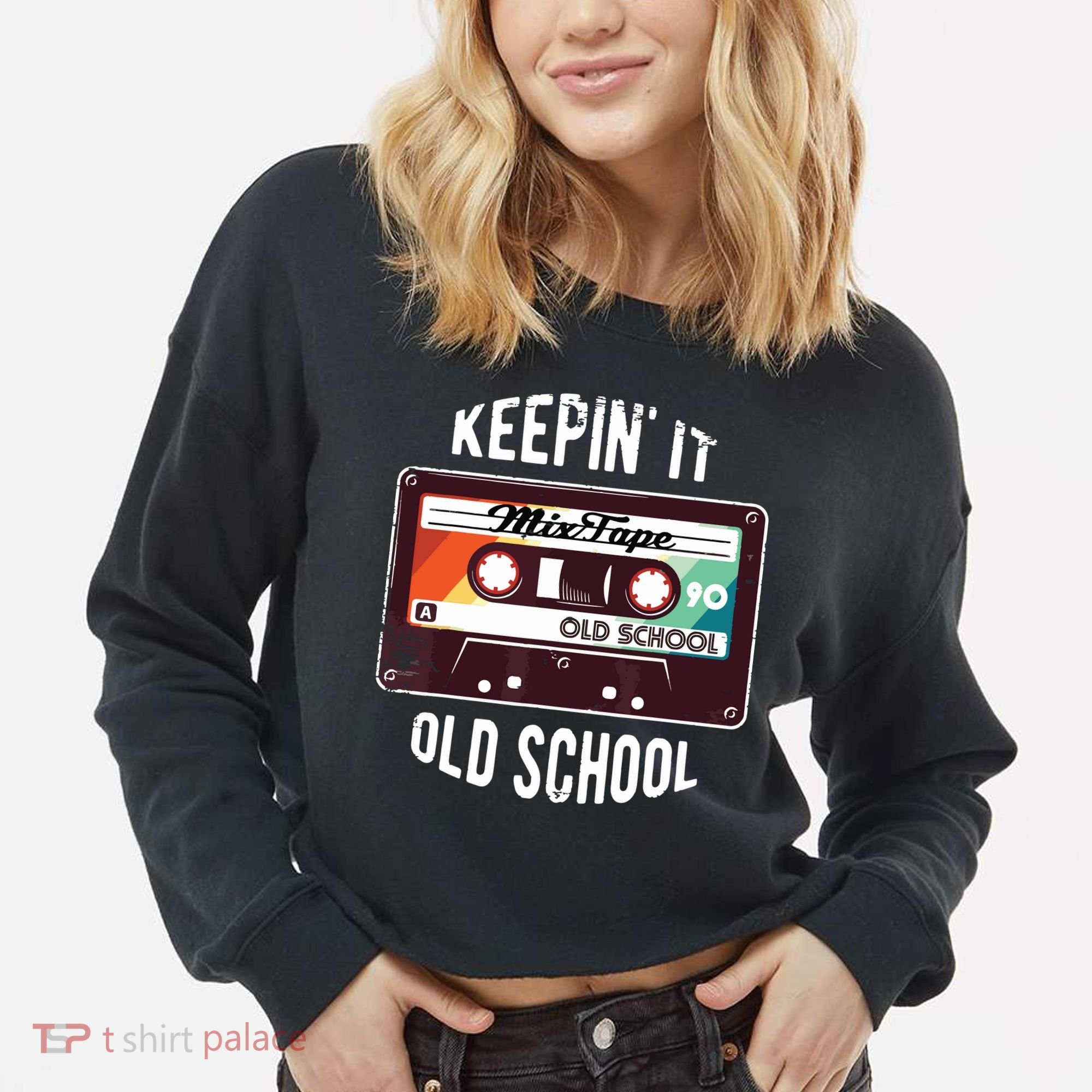 Old School Hip Hop 80s 90s Mixtape Graphic Cropped Pullover Crew