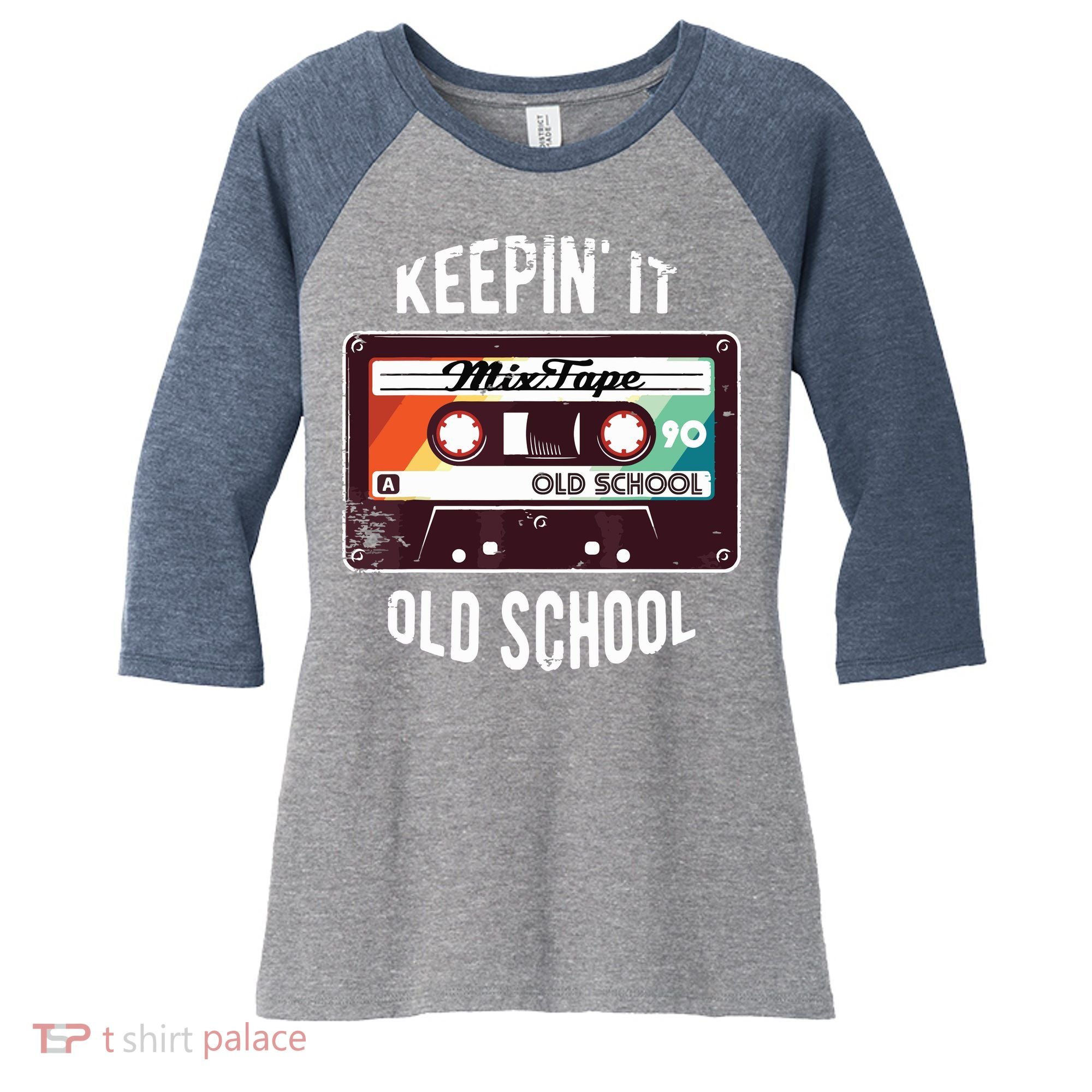 Old School Hip Hop 80s 90s Mixtape Graphic Women's Tri-Blend 3/4-Sleeve Raglan Shirt