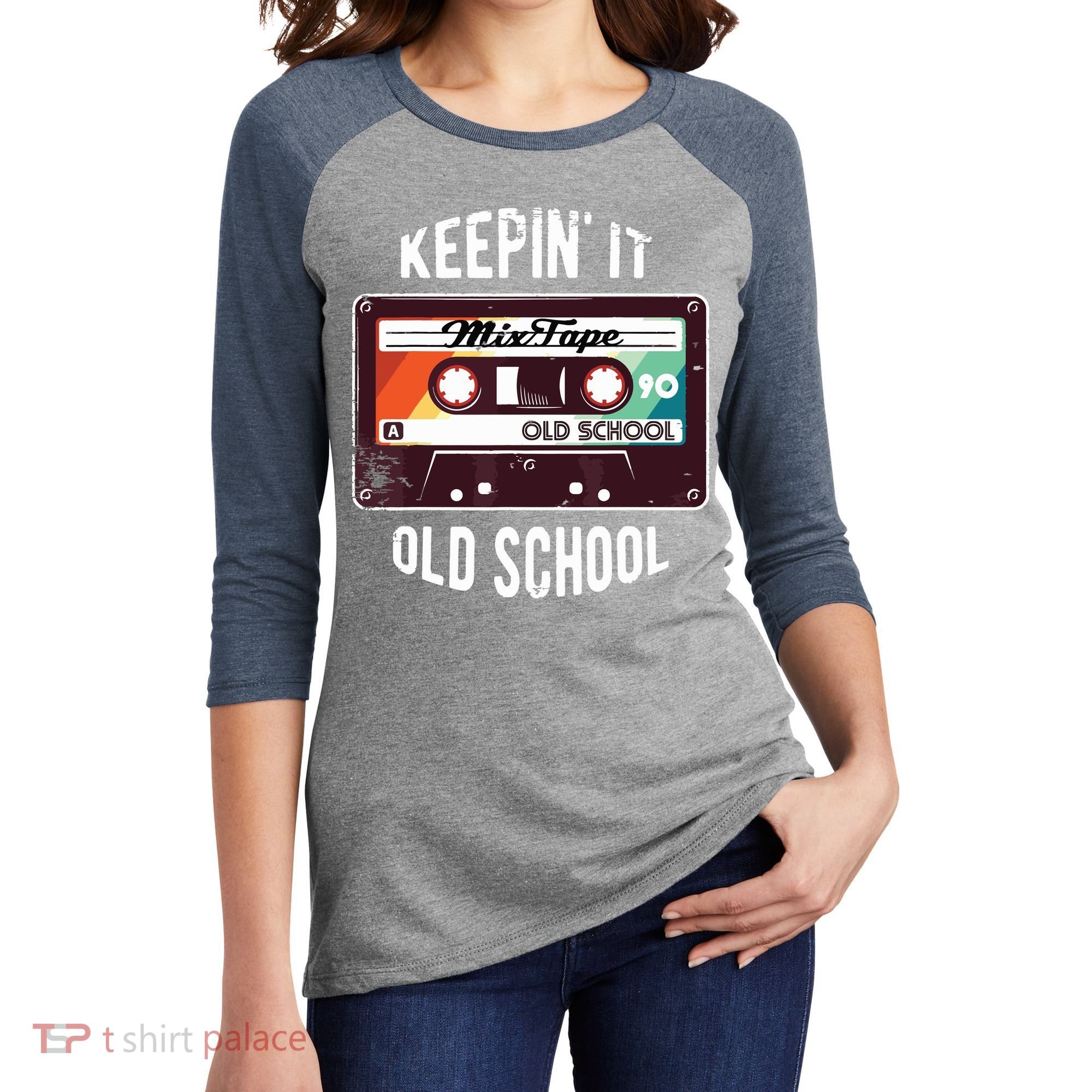 Old School Hip Hop 80s 90s Mixtape Graphic Women's Tri-Blend 3/4-Sleeve Raglan Shirt
