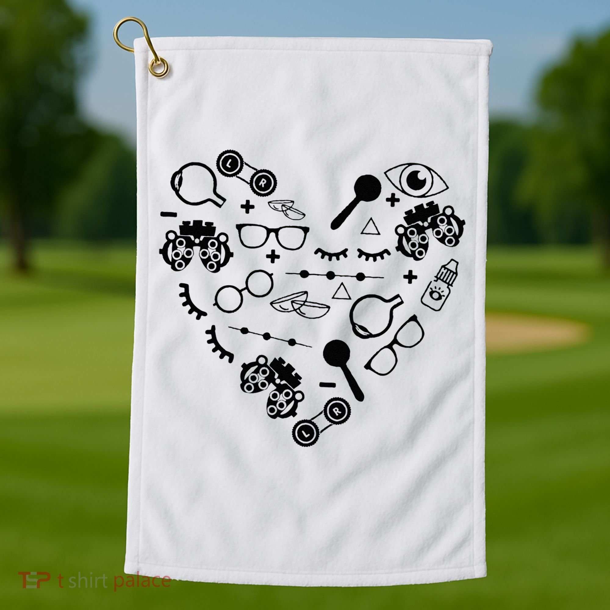 Optometry Symbols Heart Eyeglasses Spectacles Optician Life Golf Towel