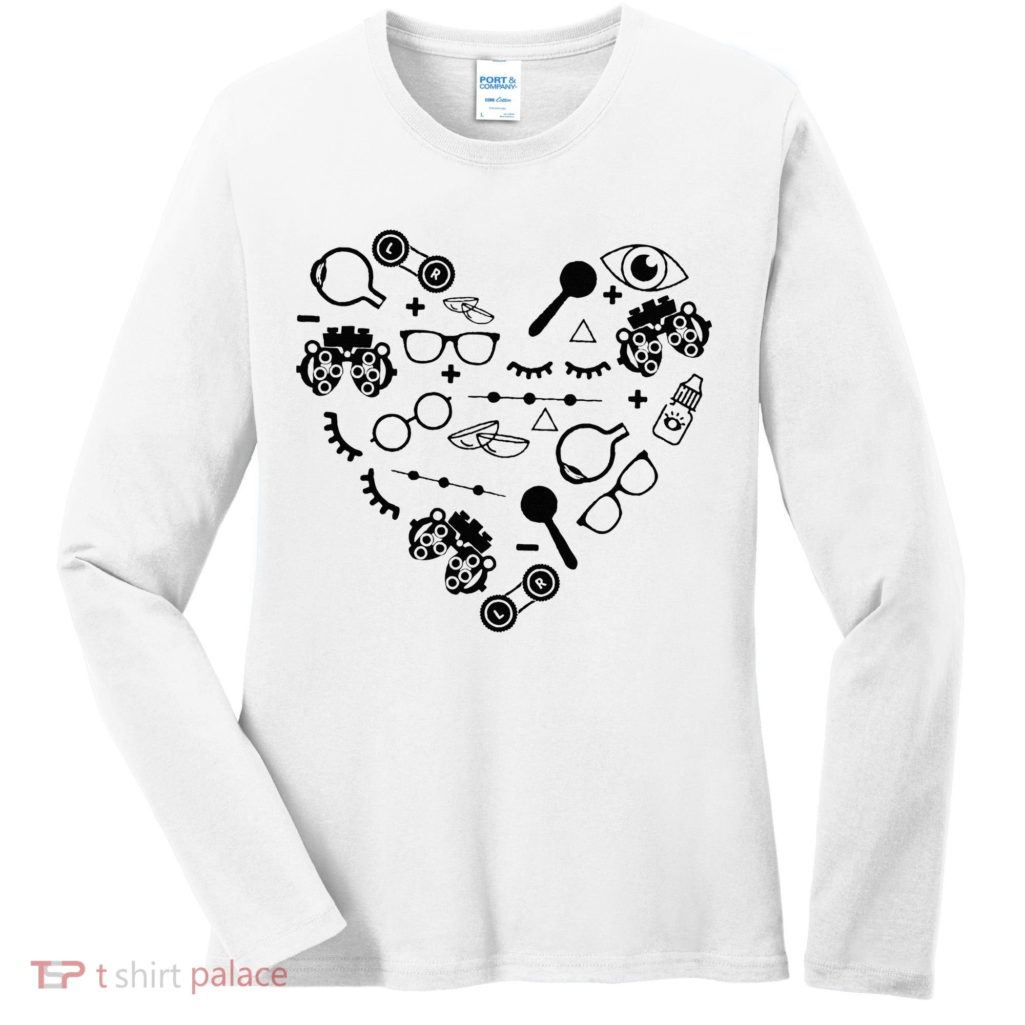 Optometry Symbols Heart Eyeglasses Spectacles Optician Life Women's Long Sleeve Shirt
