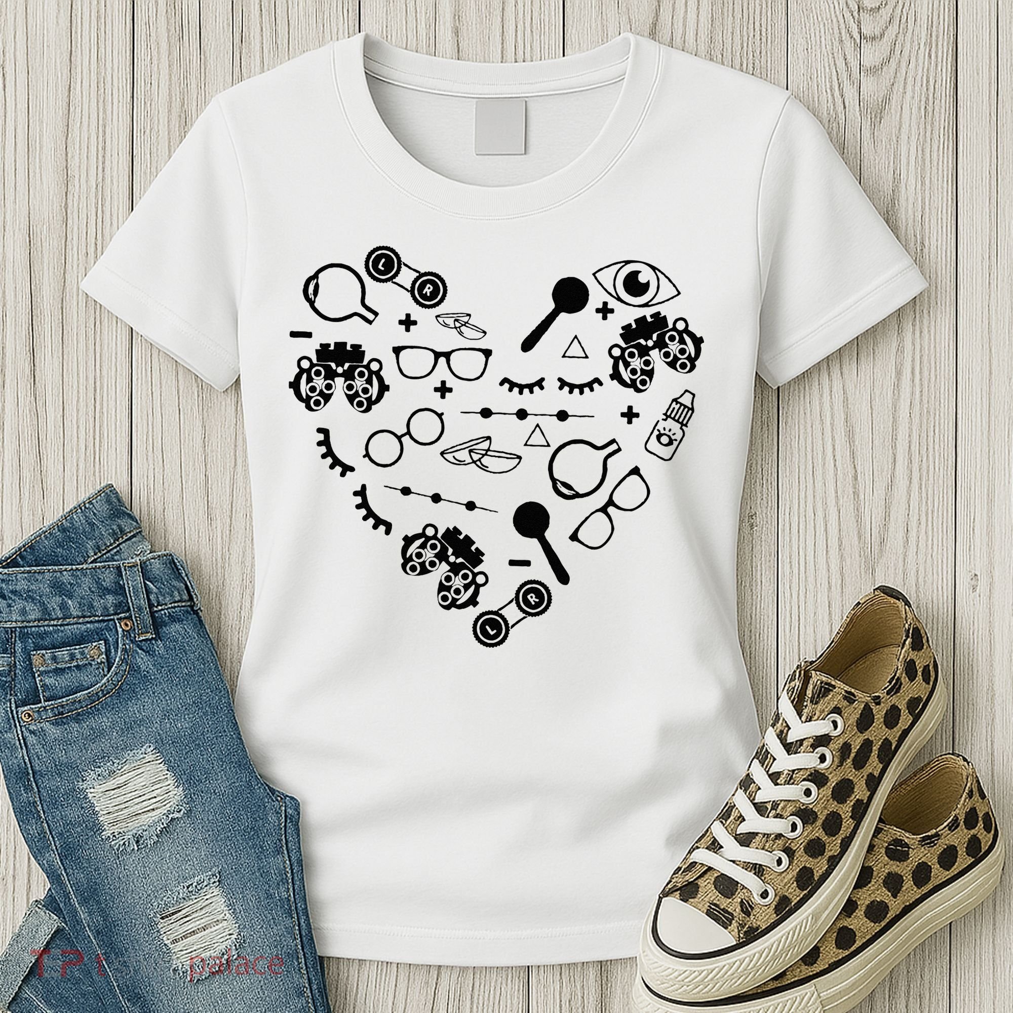 Optometry Symbols Heart Eyeglasses Spectacles Optician Life Women's T-Shirt