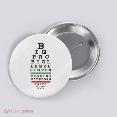 Old School Hip Hop Music Rap Legends Eye Chart 90s HipHop Button