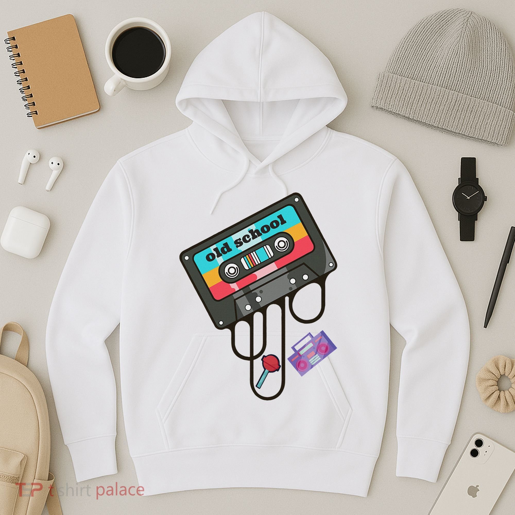Old School Hip Hop Cassette Tape Retro 80s 90s Rap Mixtape Hoodie