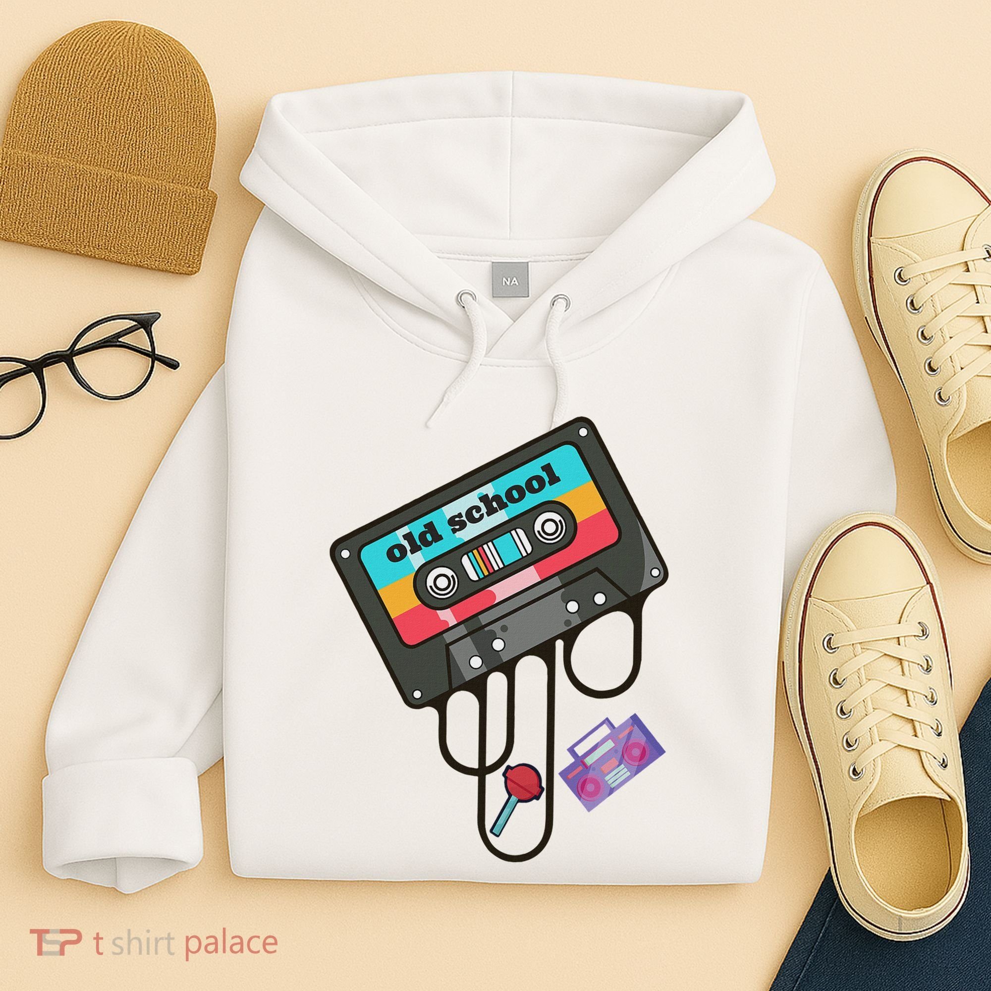 Old School Hip Hop Cassette Tape Retro 80s 90s Rap Mixtape Hoodie