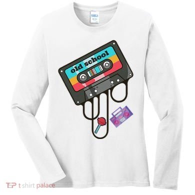 Old School Hip Hop Cassette Tape Retro 80s 90s Rap Mixtape Women's Long Sleeve Shirt
