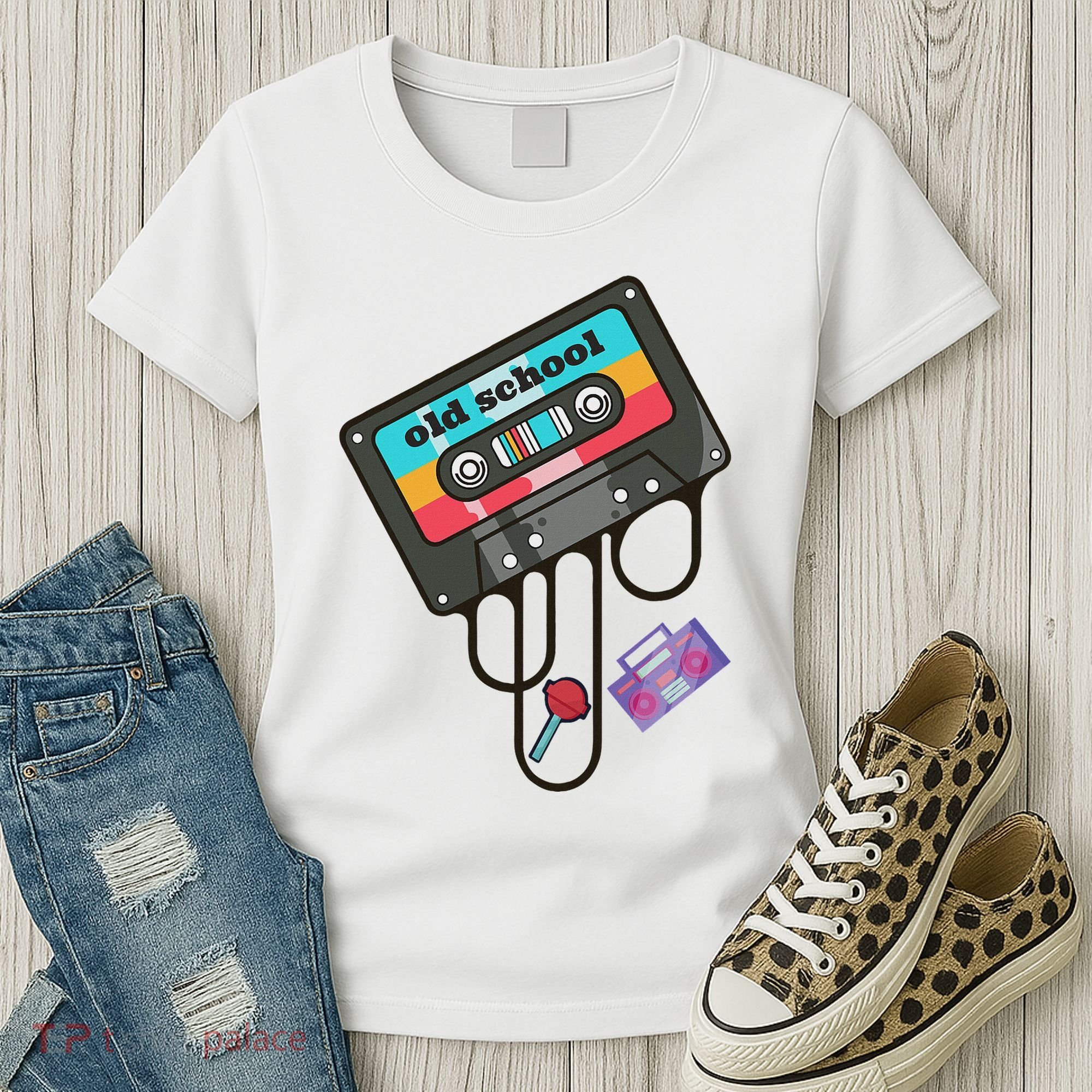 Old School Hip Hop Cassette Tape Retro 80s 90s Rap Mixtape Women's T-Shirt