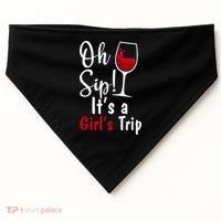 Oh Sip! It's A Girls Trip Funny Wine Party USA-Made Doggie Bandana thumb 0